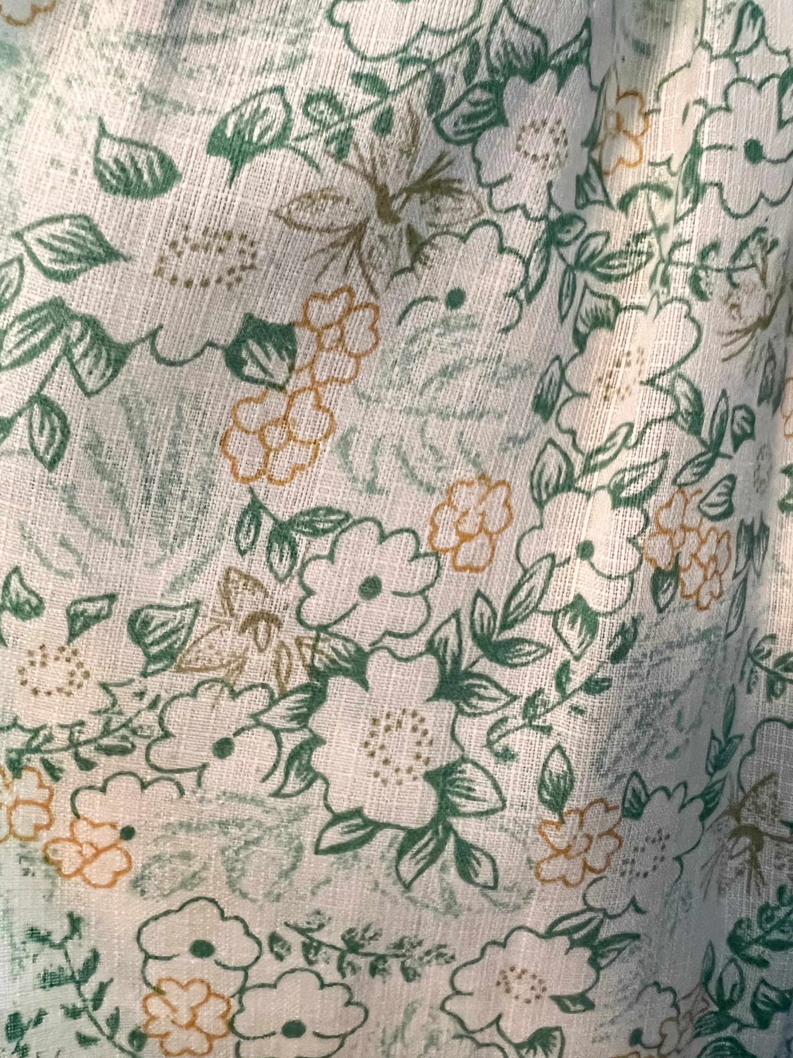 70s Cream Day Dress With Green Flowers - Image 13