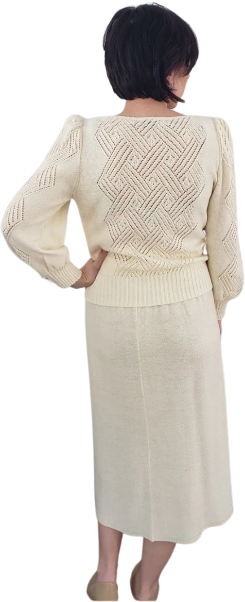 70s Cream Knit Skirt Set By Savion - Image 2