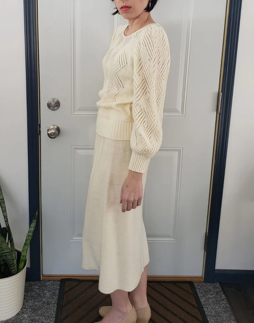 70s Cream Knit Skirt Set By Savion - Image 4