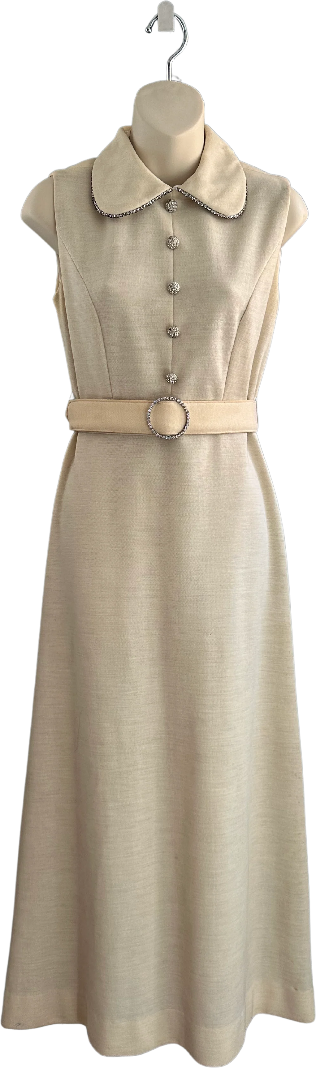 70s Cream Maxi Dress With Rhinestones By Caron of Chicago