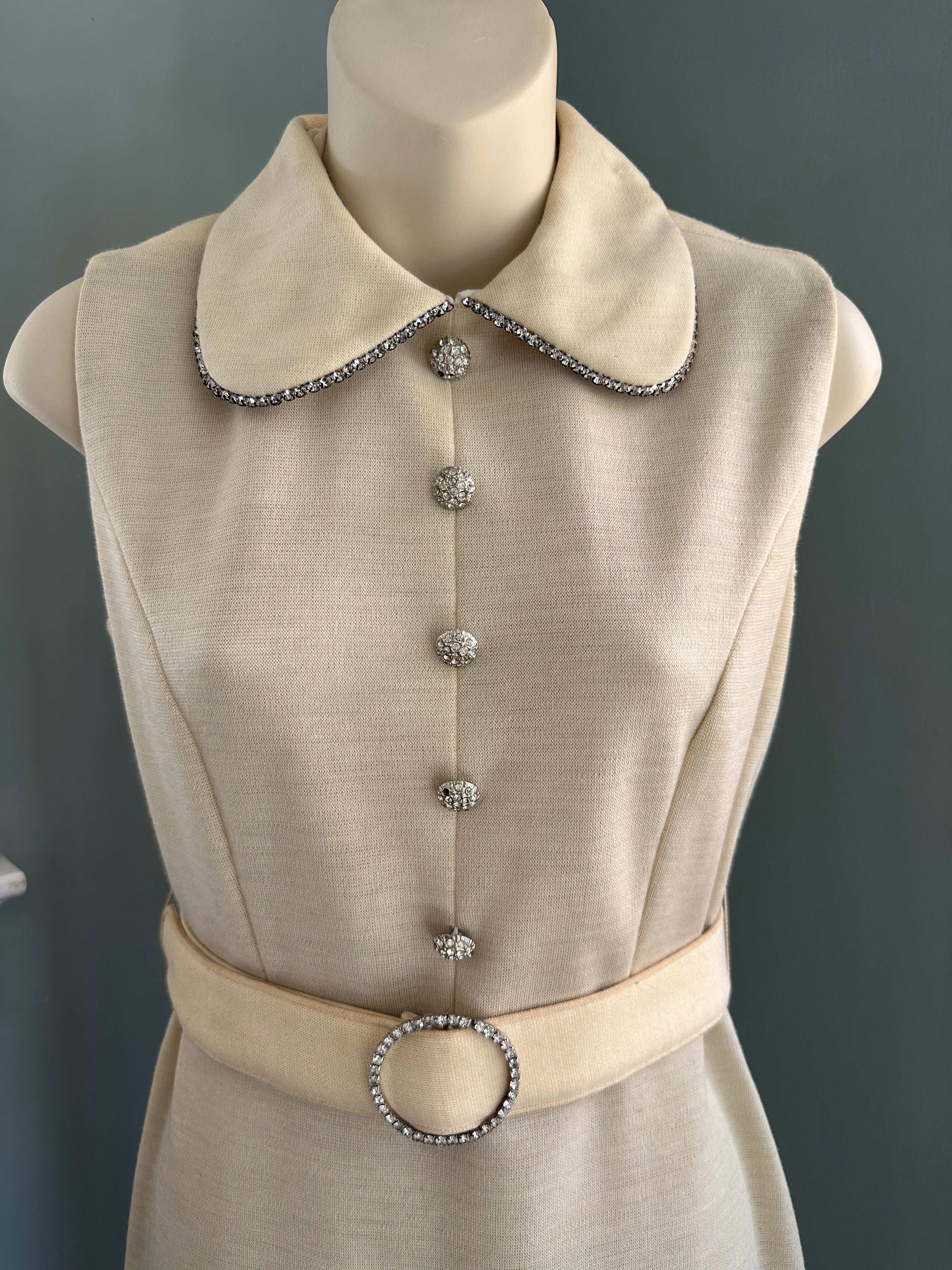 70s Cream Maxi Dress With Rhinestones By Caron of Chicago - Image 3