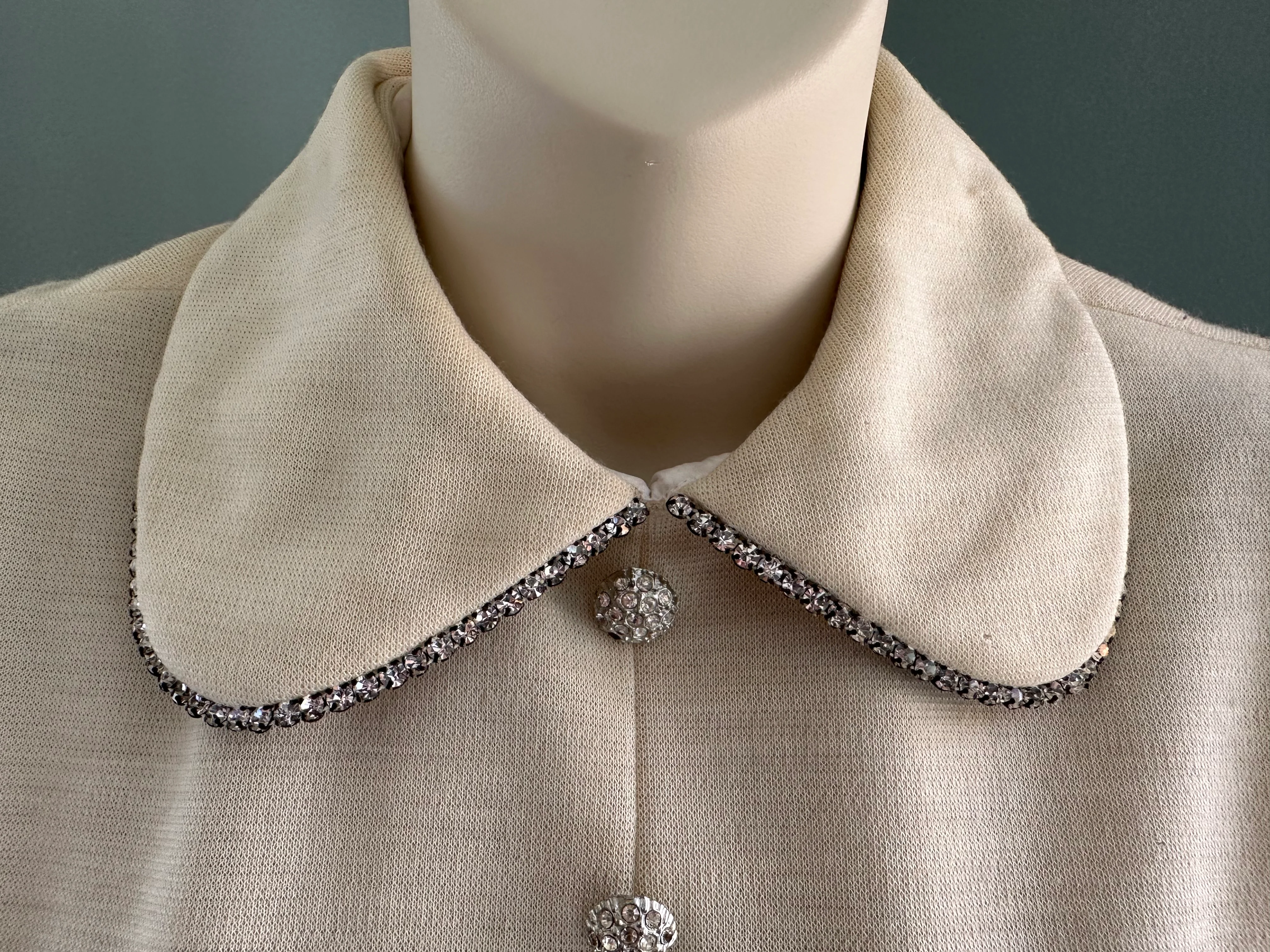 70s Cream Maxi Dress With Rhinestones By Caron of Chicago - Image 4