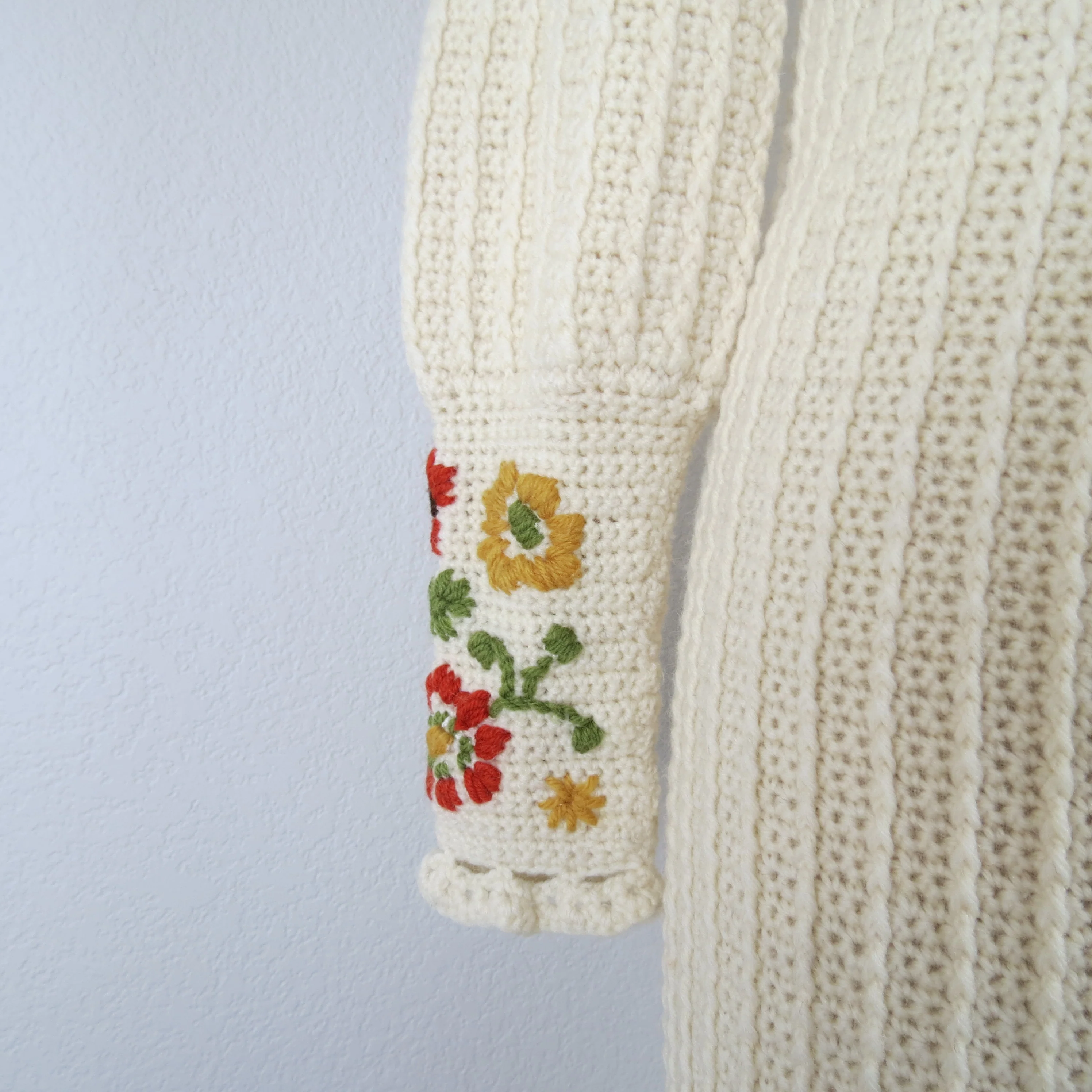 70s Crochet Dress Knit Maxi Floral Embroidery Boho - Image 6