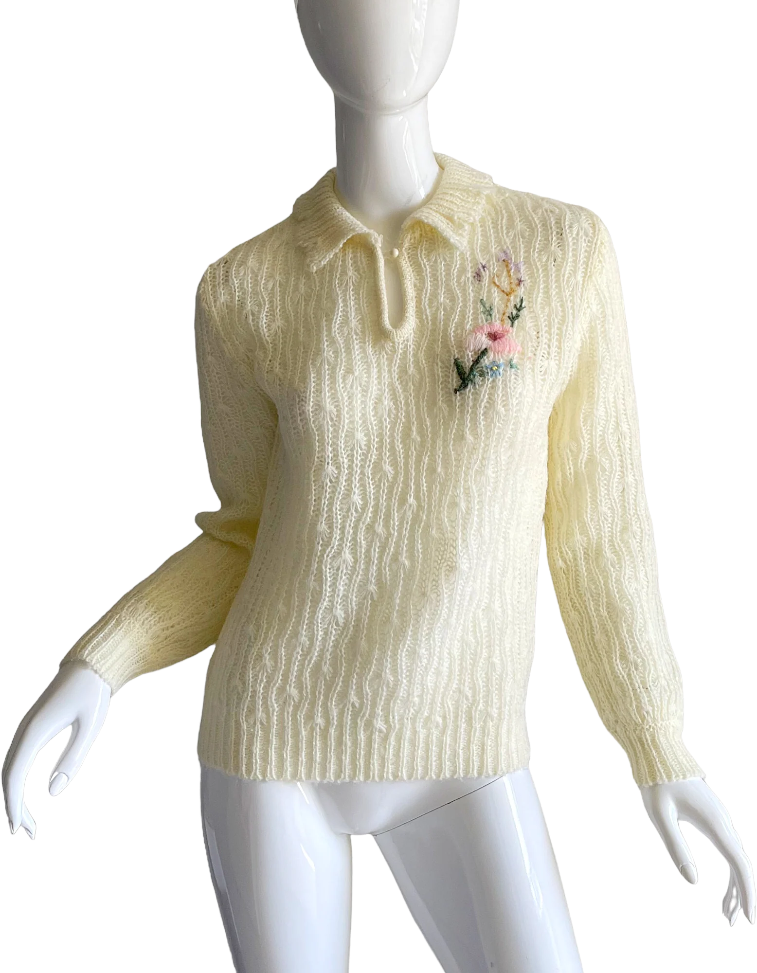 70s Crochet Embroidered Flower Sweater by Sweater Bee by Bannf
