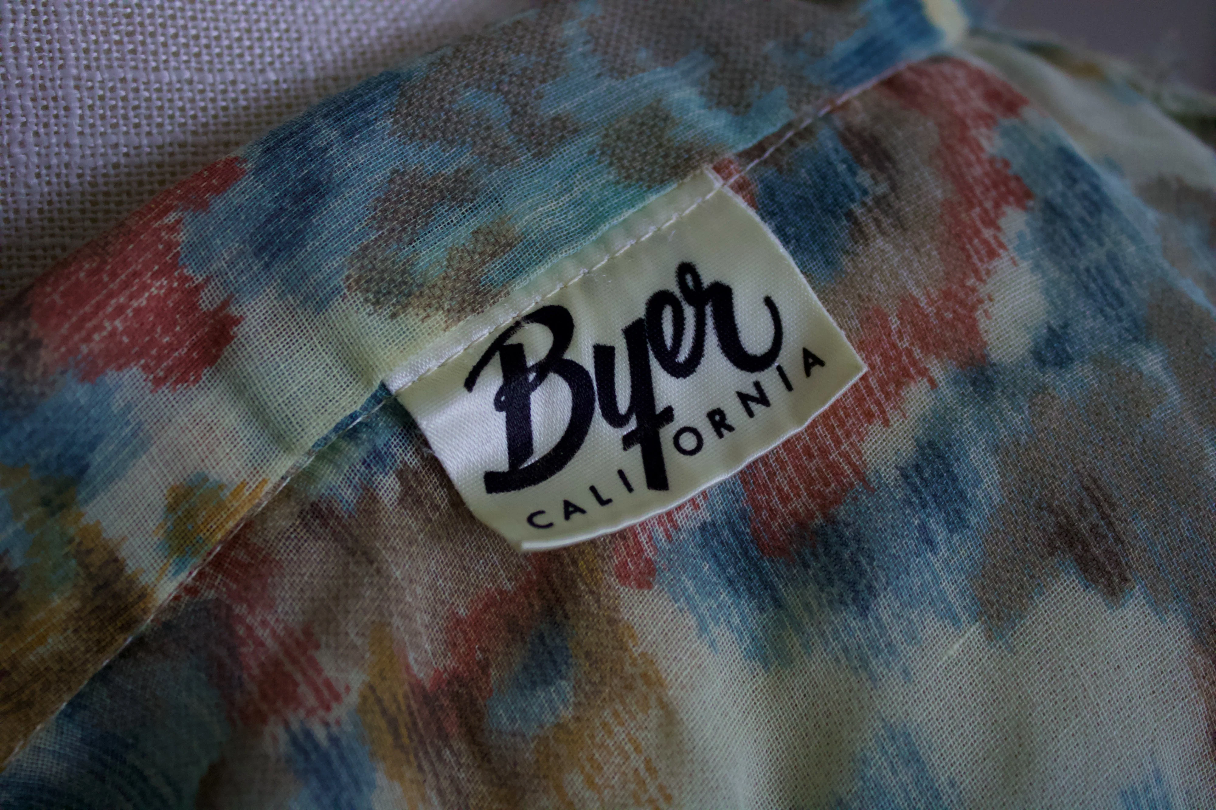 70s Crop Top with Tie In Multicolor Watercolor Floral Pattern In Blues Browns Teds and Yellow by Byer - Image 5