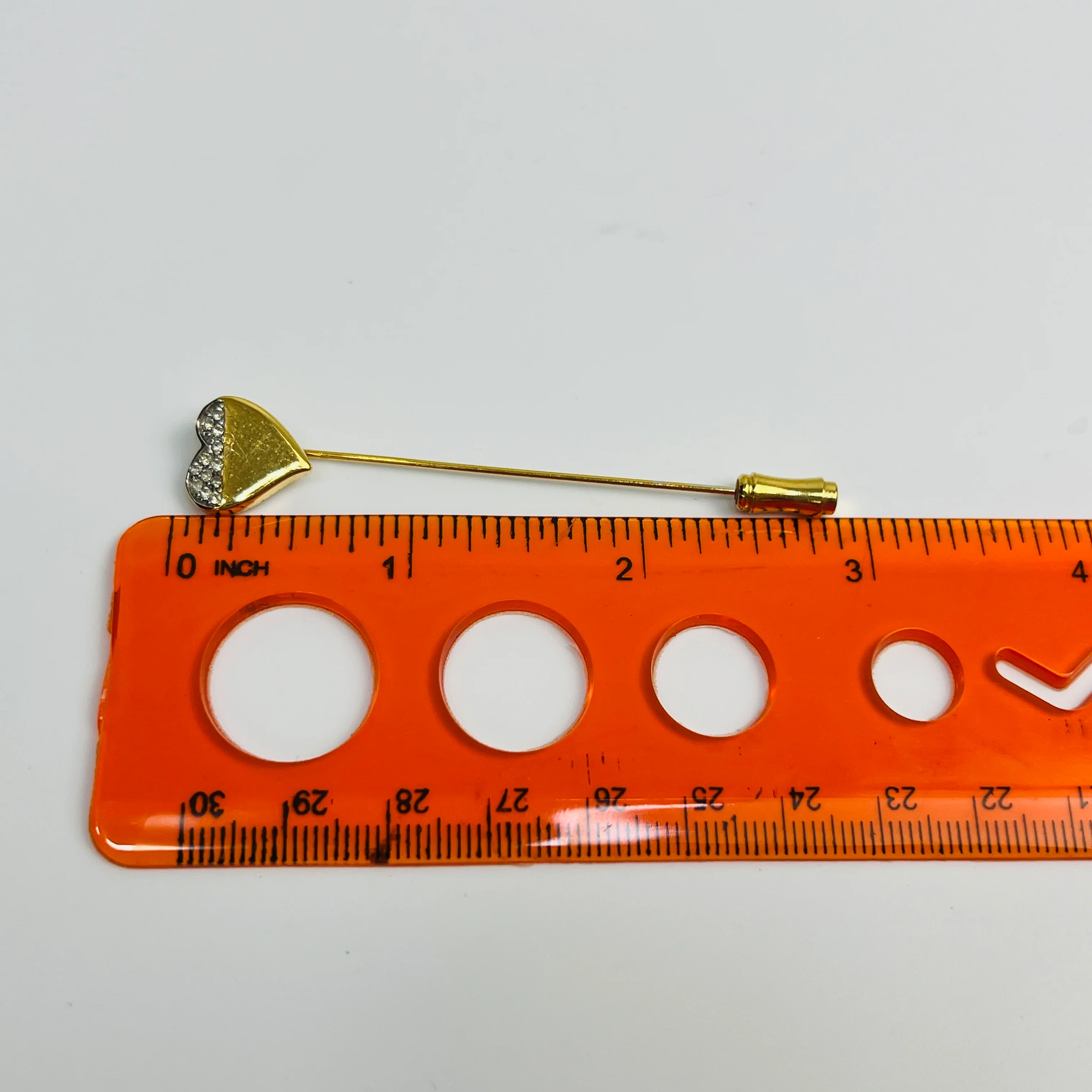70s Crown Trifari Stick Pin Gold Tone Heart Rhinestone By Crown Trifari - Image 10