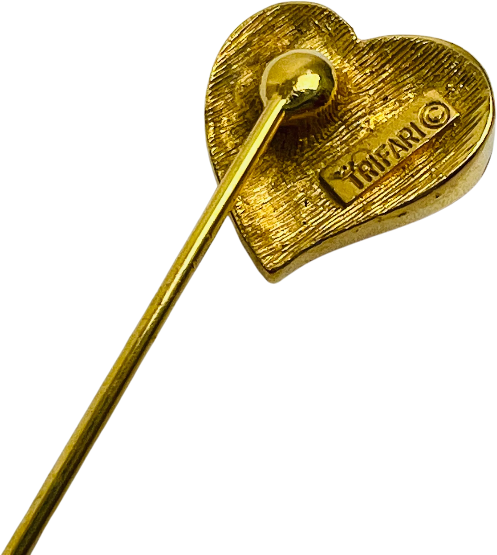 70s Crown Trifari Stick Pin Gold Tone Heart Rhinestone By Crown Trifari - Image 2