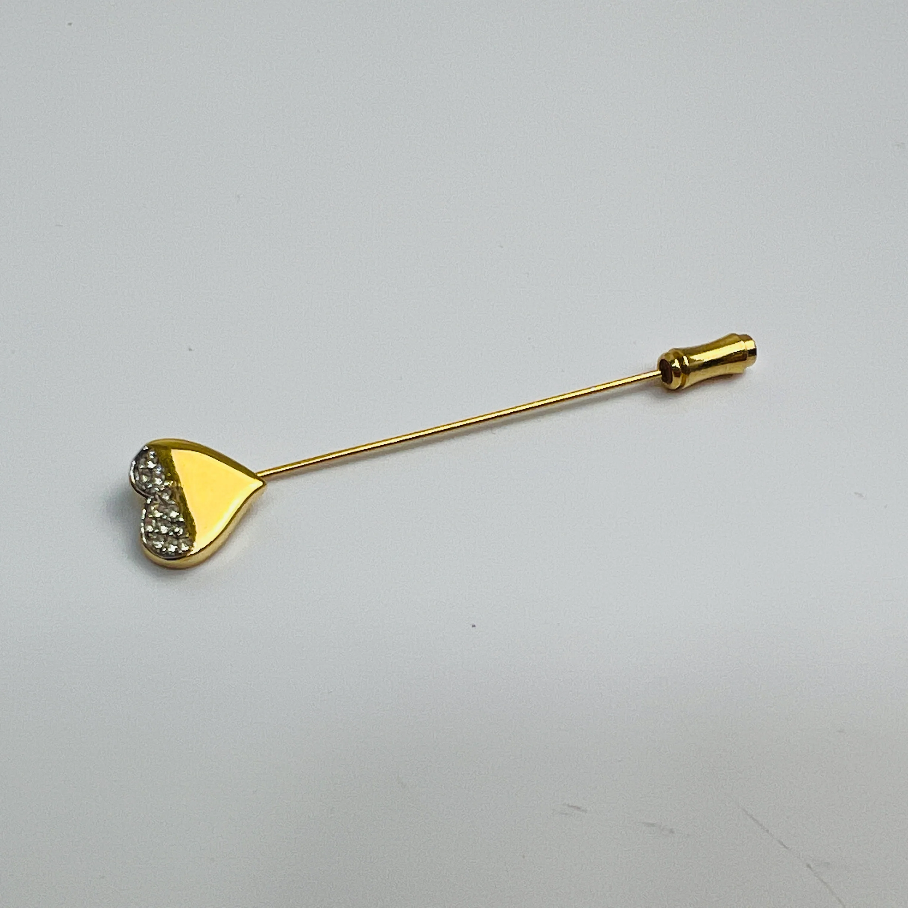 70s Crown Trifari Stick Pin Gold Tone Heart Rhinestone By Crown Trifari - Image 6