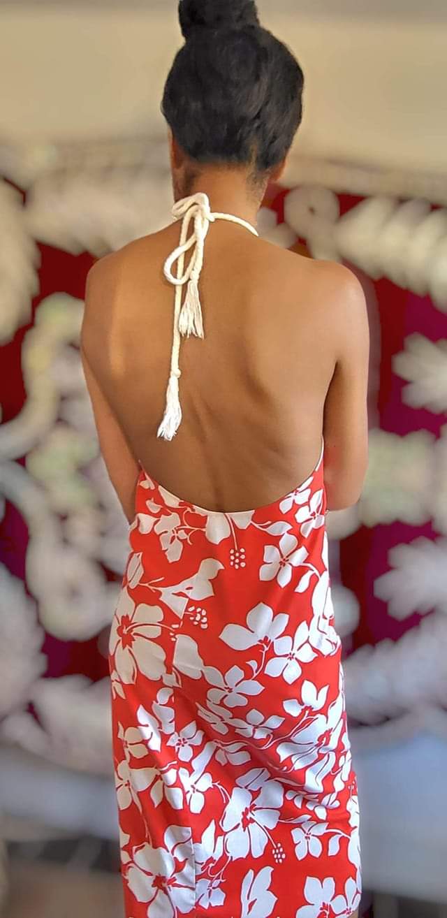 70s Custom Tropical Halter Dress And Fringe Wrap - Image 3