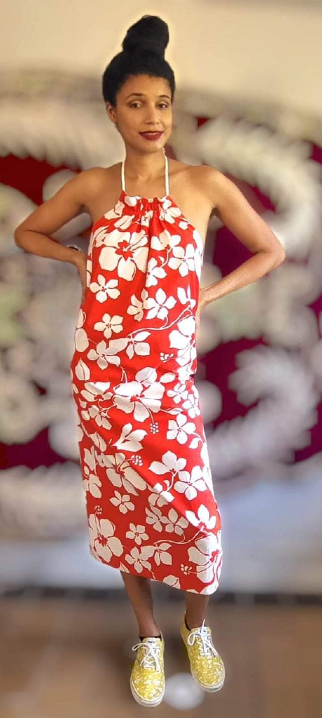 70s Custom Tropical Halter Dress And Fringe Wrap - Image 8