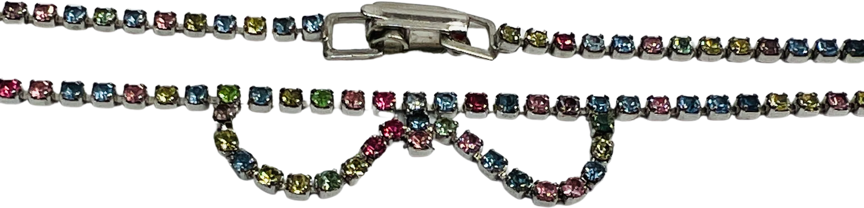 70s Dainty Rhinestone Choker Multicolor Gems Silver - Image 2