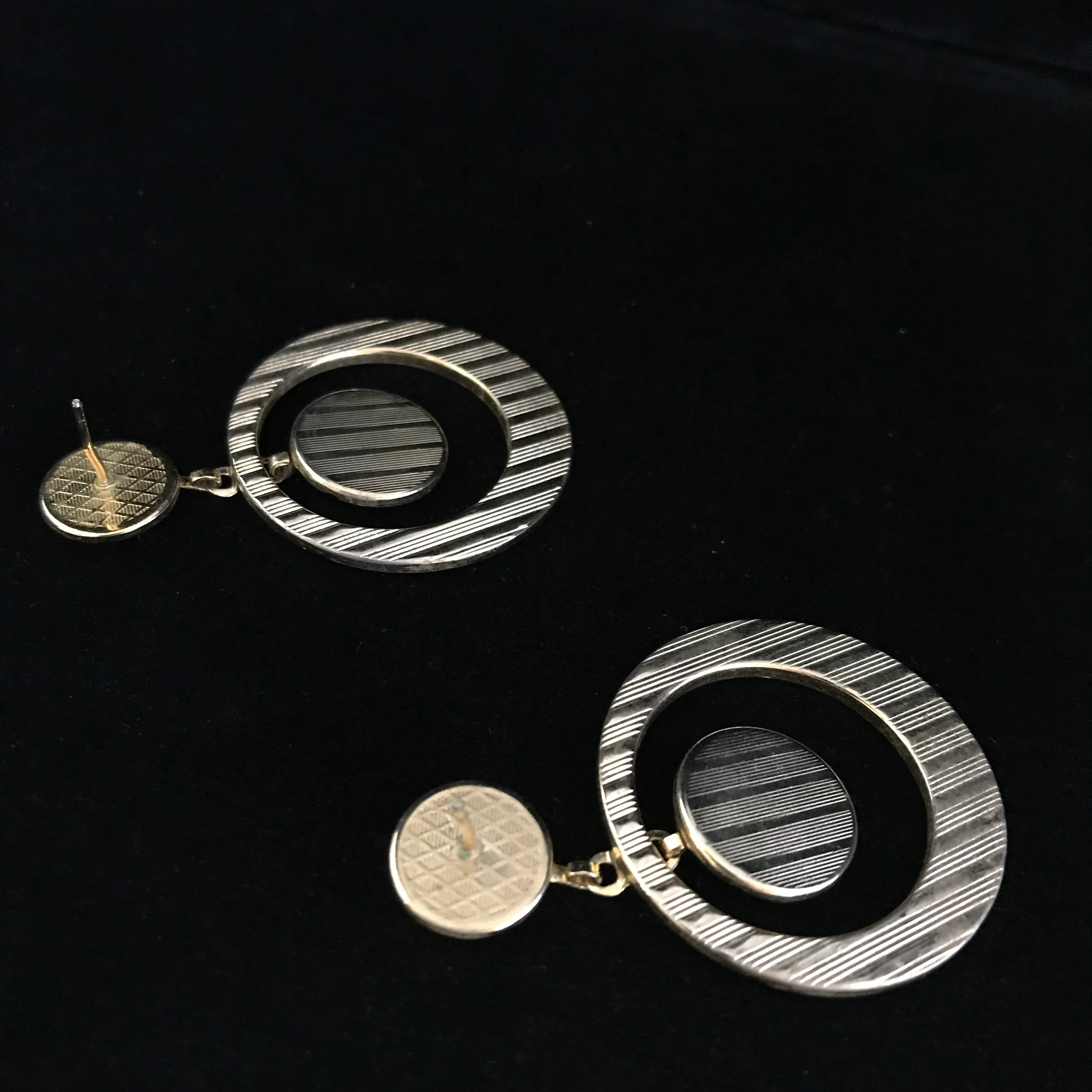 70s Damascene Drop Hoop Bird Earrings Dove Earrings - Image 4