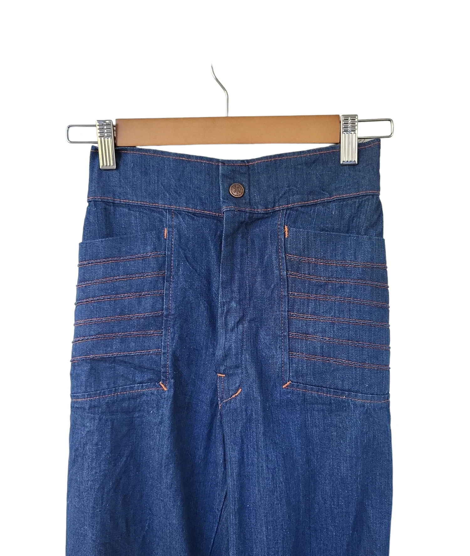 70s Dark Denim High Rise Bell Bottom Jeans - Image 3