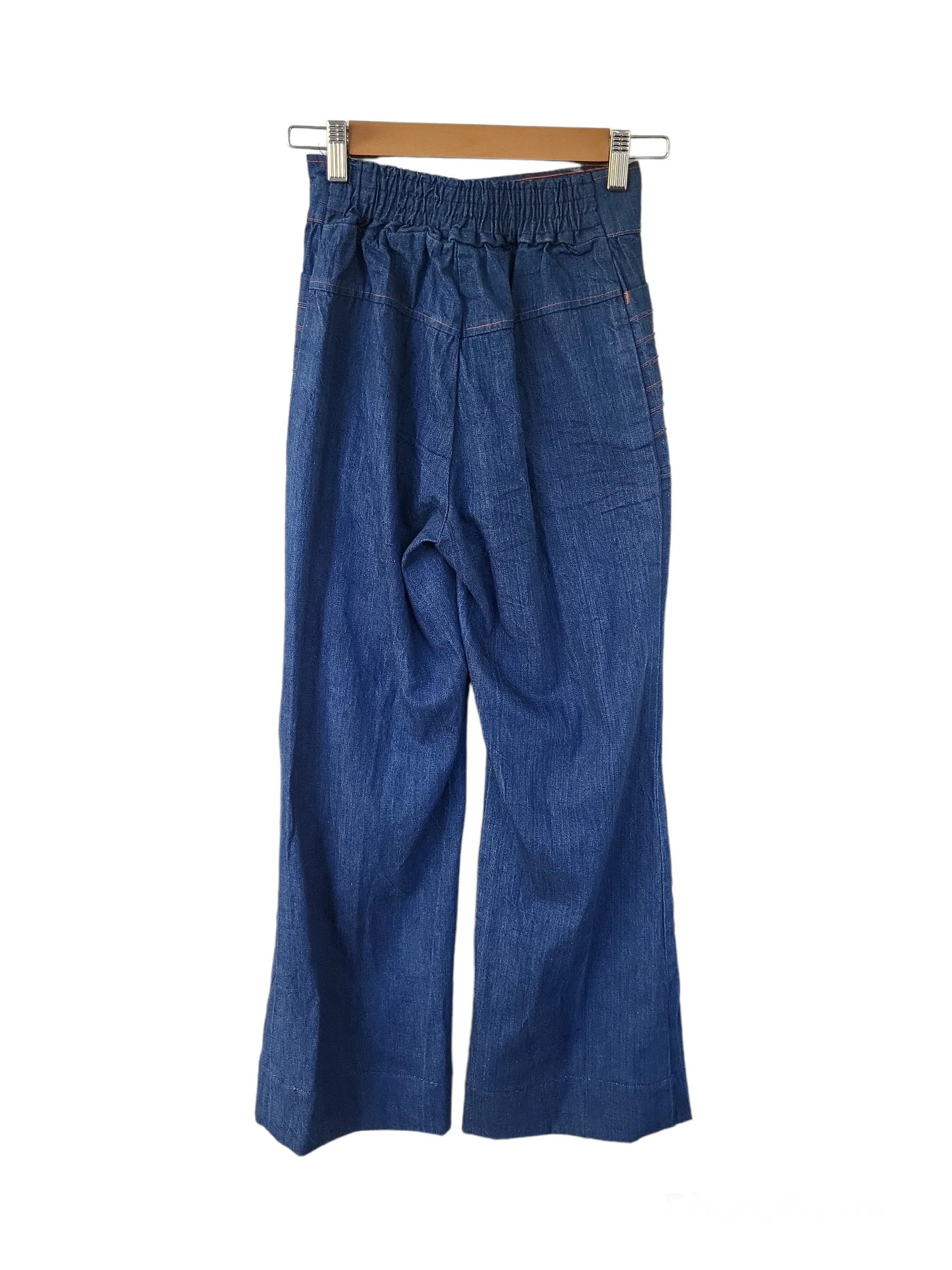 70s Dark Denim High Rise Bell Bottom Jeans - Image 6