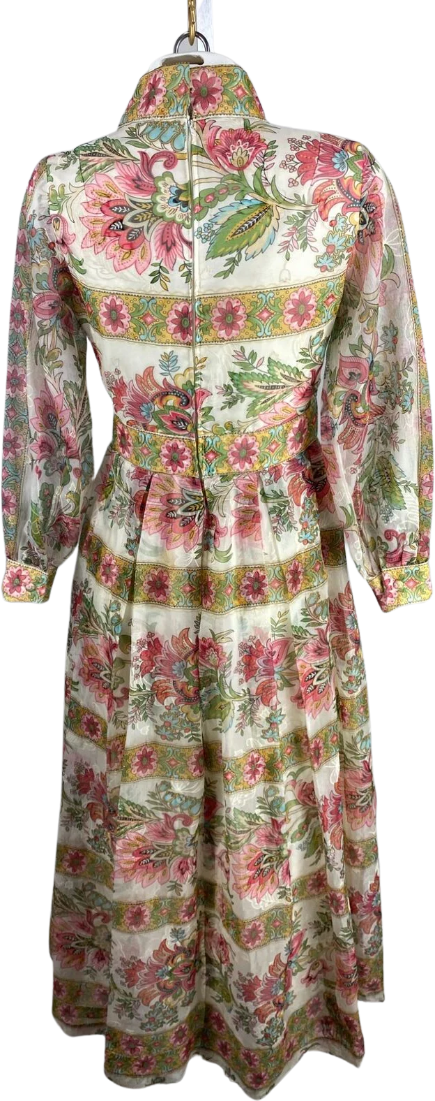 70s Dark Floral Flocked Bishop Sleeve Maxi Dress By Avalon Classics - Image 2