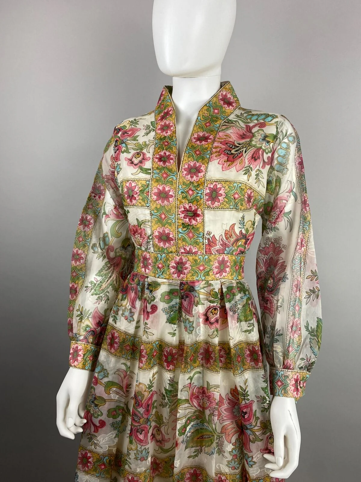 70s Dark Floral Flocked Bishop Sleeve Maxi Dress By Avalon Classics - Image 4