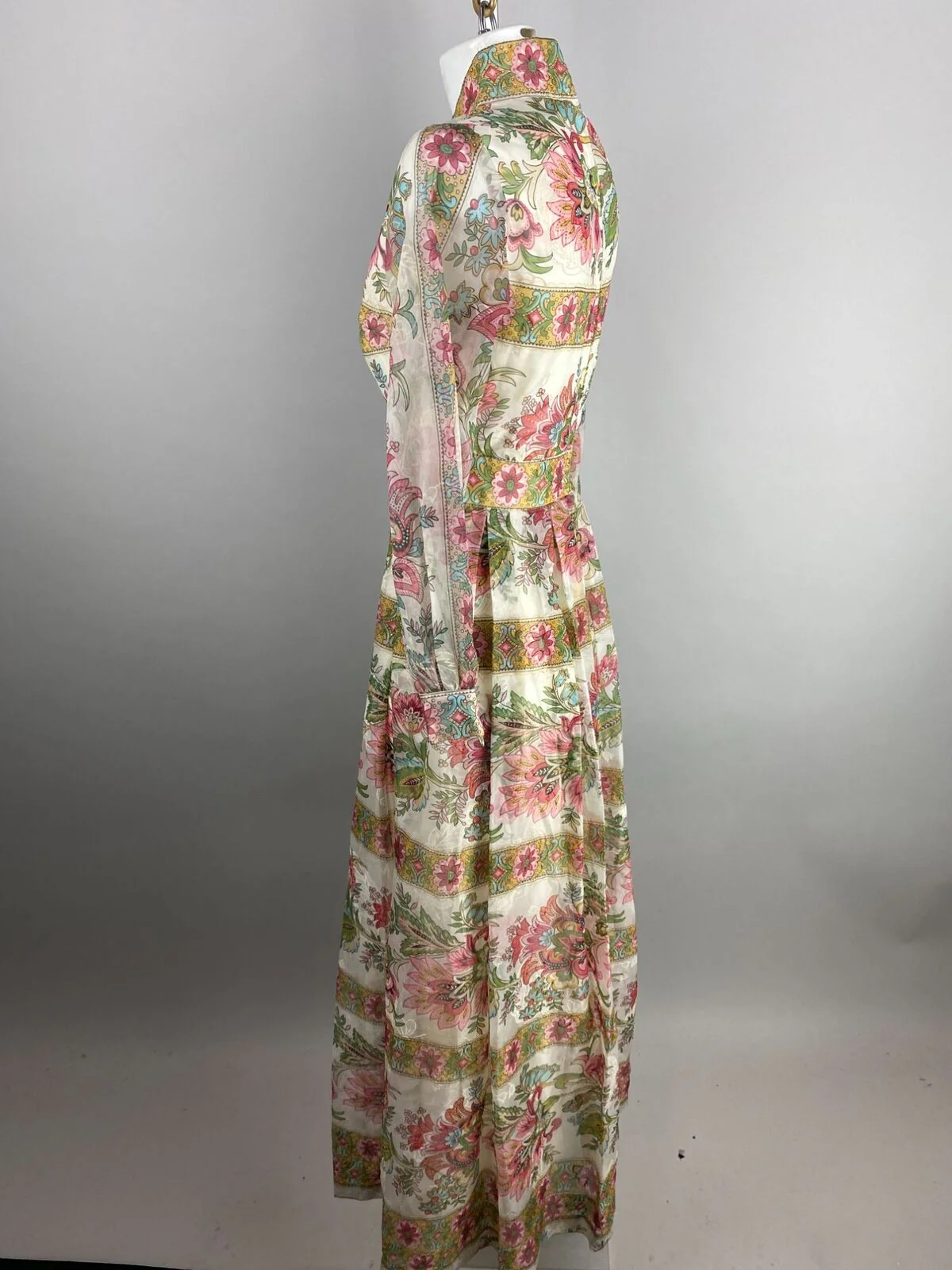 70s Dark Floral Flocked Bishop Sleeve Maxi Dress By Avalon Classics - Image 7