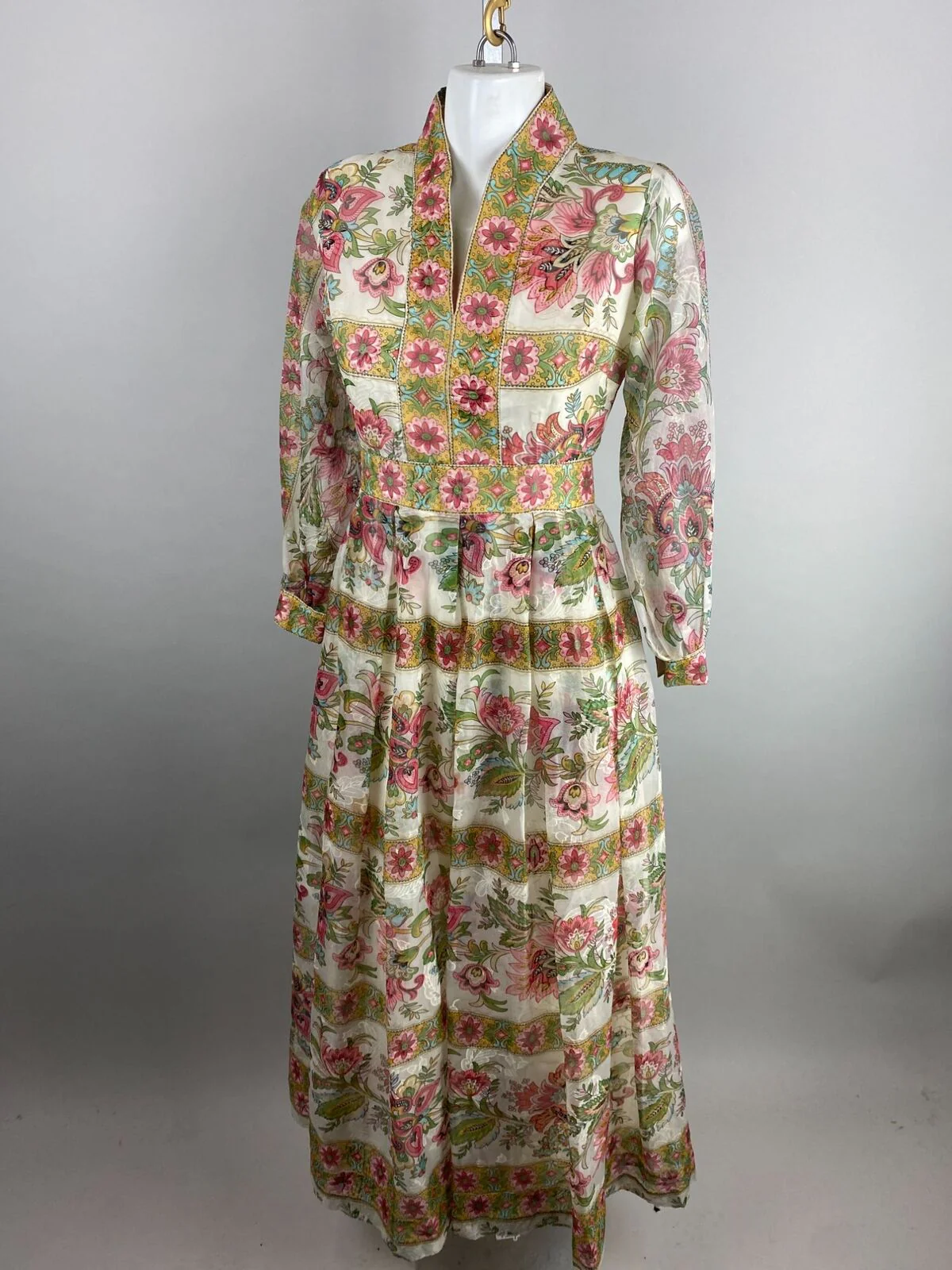 70s Dark Floral Flocked Bishop Sleeve Maxi Dress By Avalon Classics - Image 8