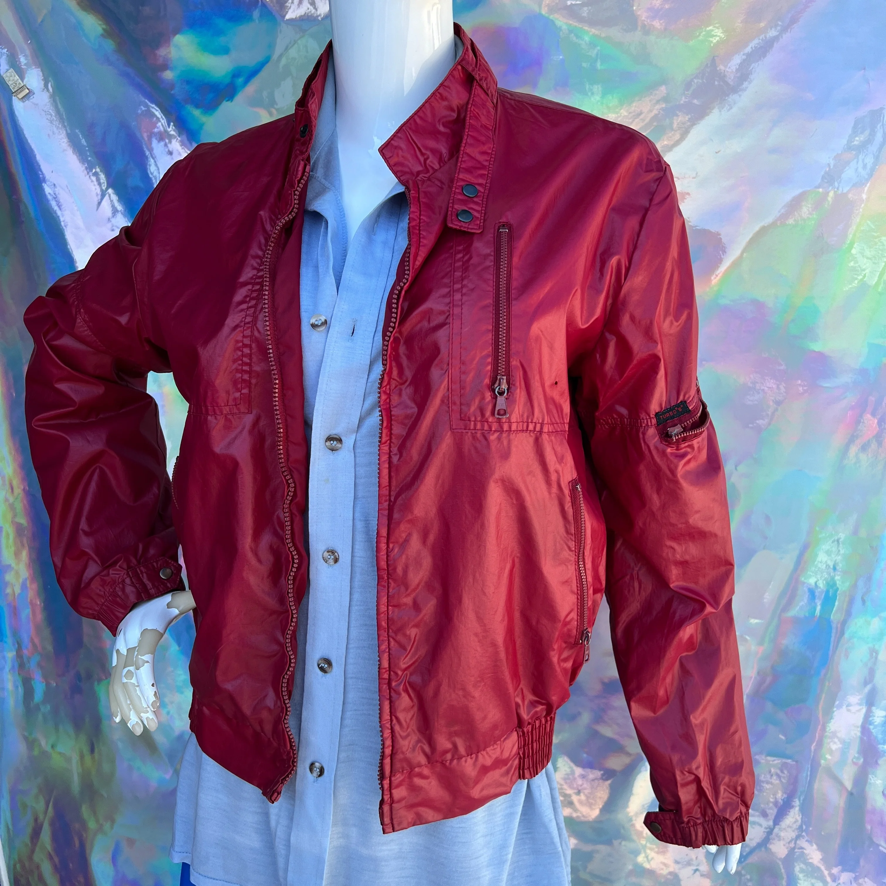 70s Dark Red Windbreaker Bomber Jacket by Turbo’s by Silton - Image 8
