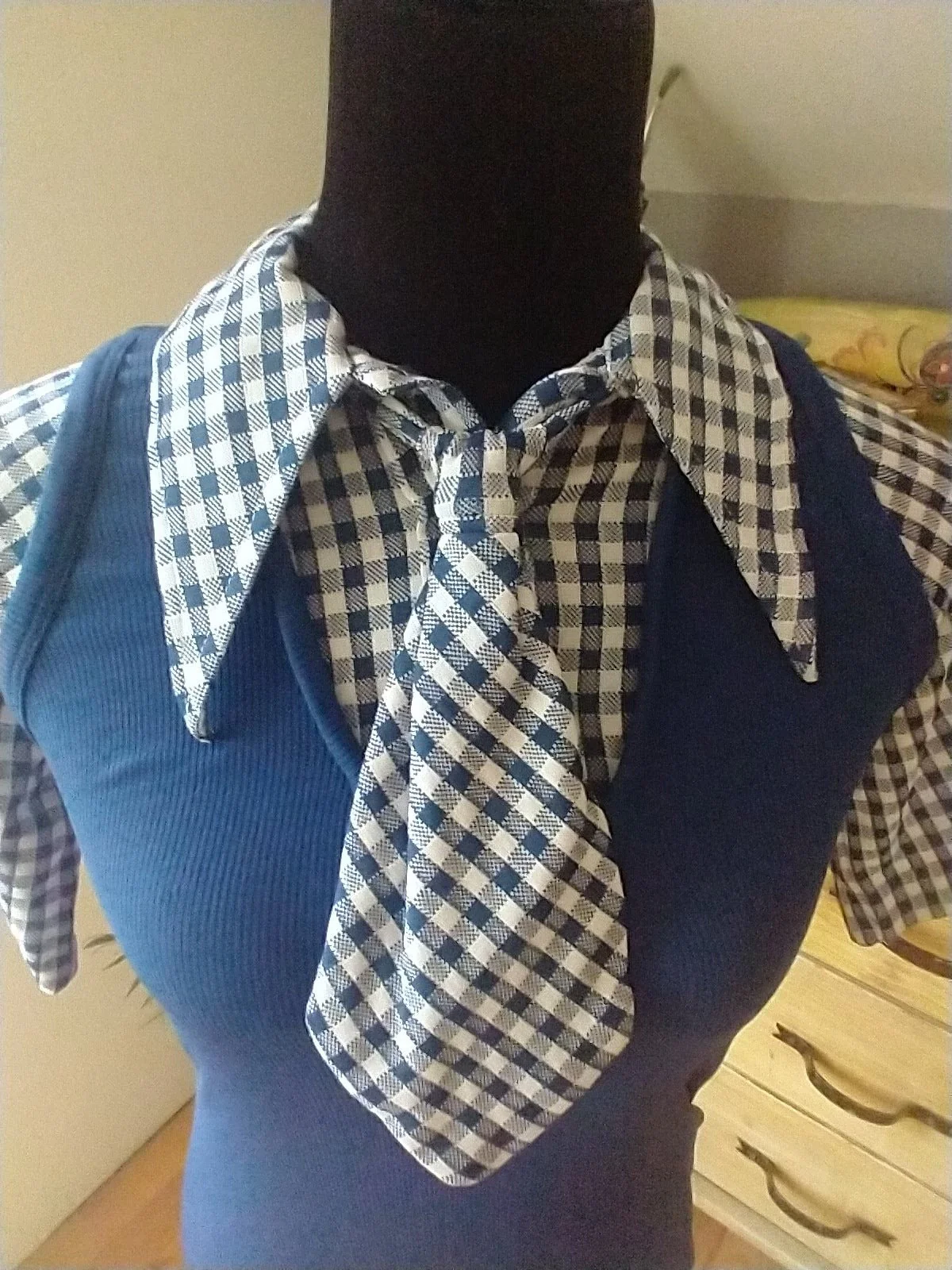 70s Deadstock Blue Retro Bodysuit Dagger Collar Tie Removable Women's Small To Medium by Radlee - Image 5