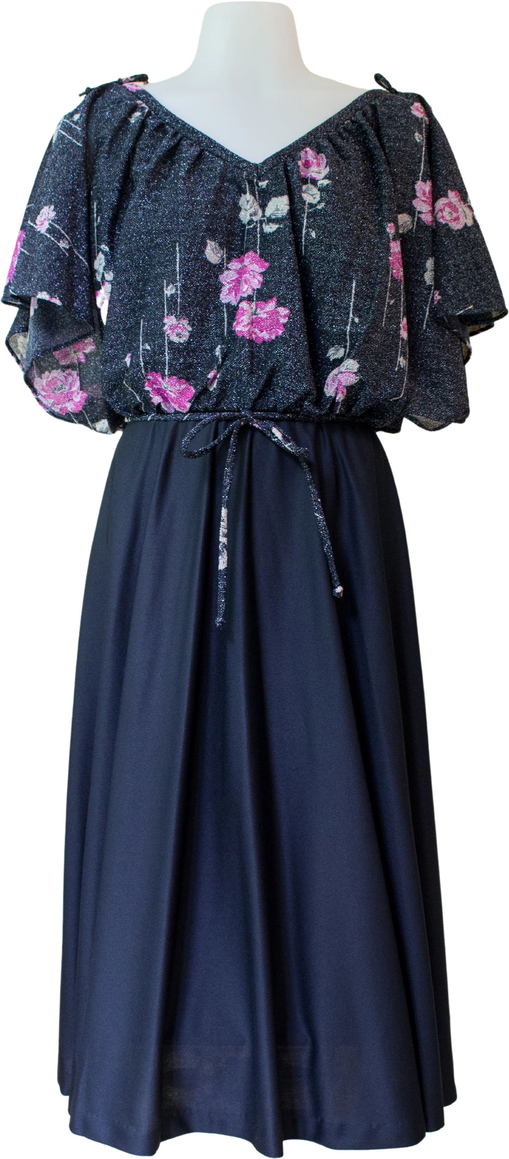 70s Deadstock Dress With Sparkly Rose Pattern By Lady Carol of New York