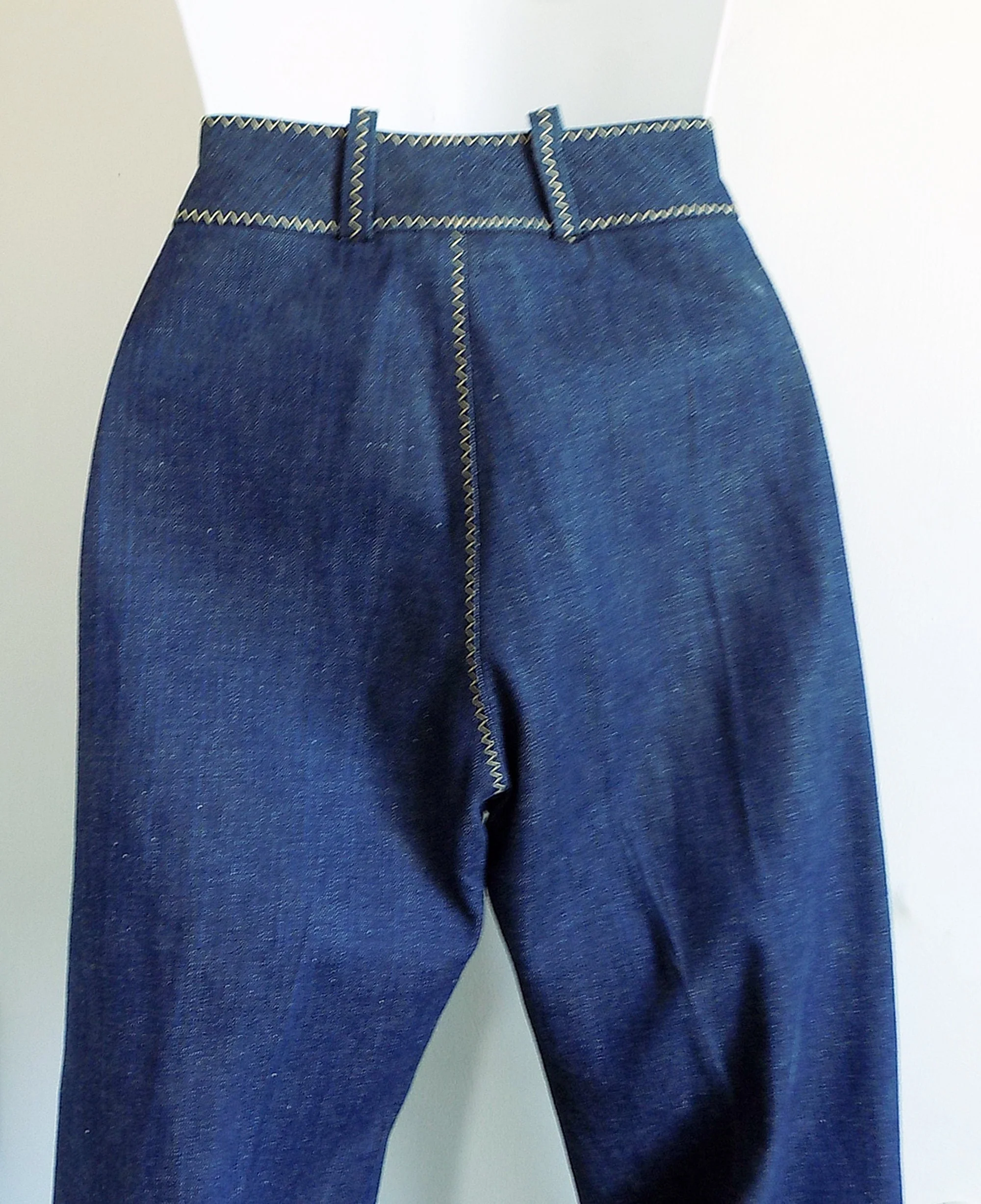 70s Deadstock Jeans with Hand Painted Deerskin Panels On The Outside Leg High Rise Metal Zipper Decorative Stitching - Image 5