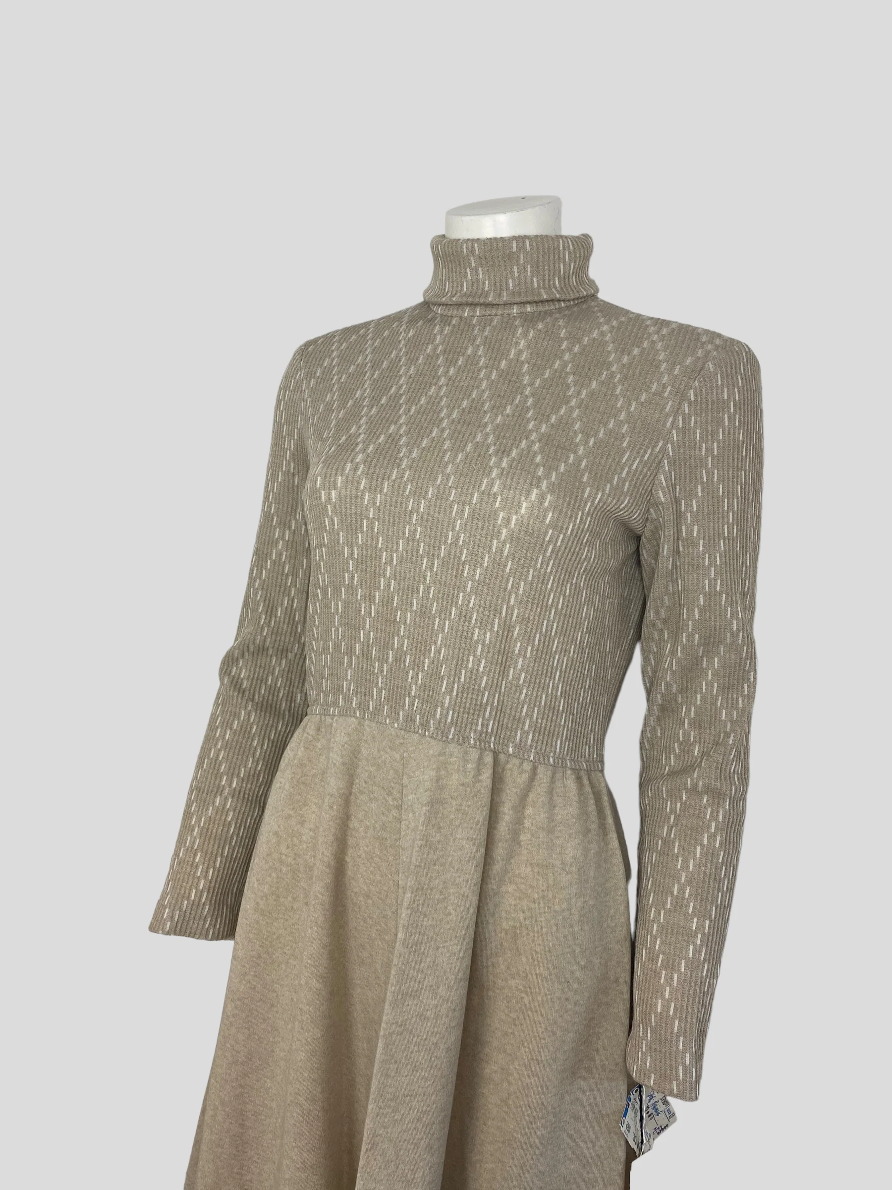70s Deadstock Nwt Beige Fit And Flare Sweater Dress By Pedestal - Image 9