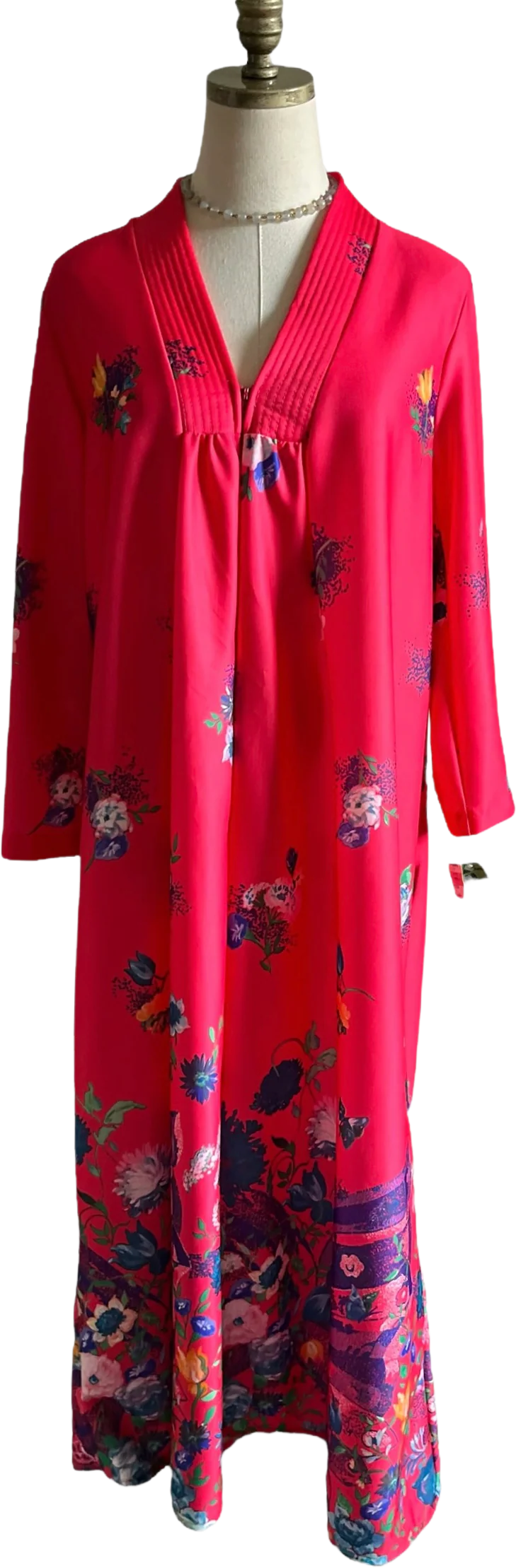 70s Deadstock Pink Floral Zip Up House Dress Mumu By JCPenney - Image 3