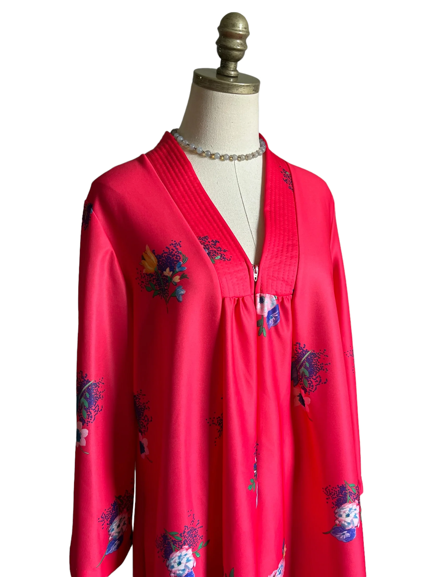 70s Deadstock Pink Floral Zip Up House Dress Mumu By JCPenney - Image 4