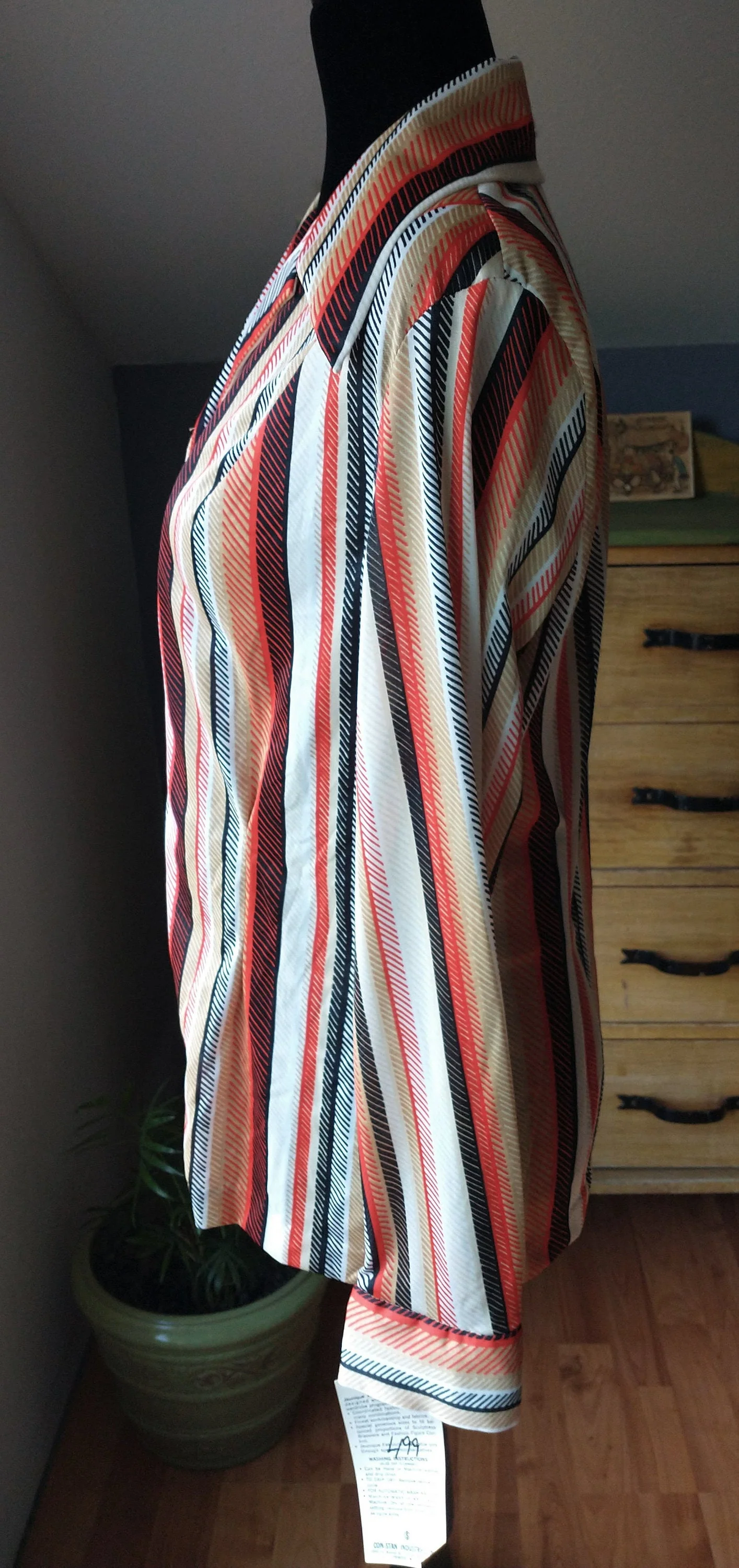 70s Deadstock Retro Striped Disco Blouse Women's Small To Medium Huge Dagger Collar by Jeunique - Image 3