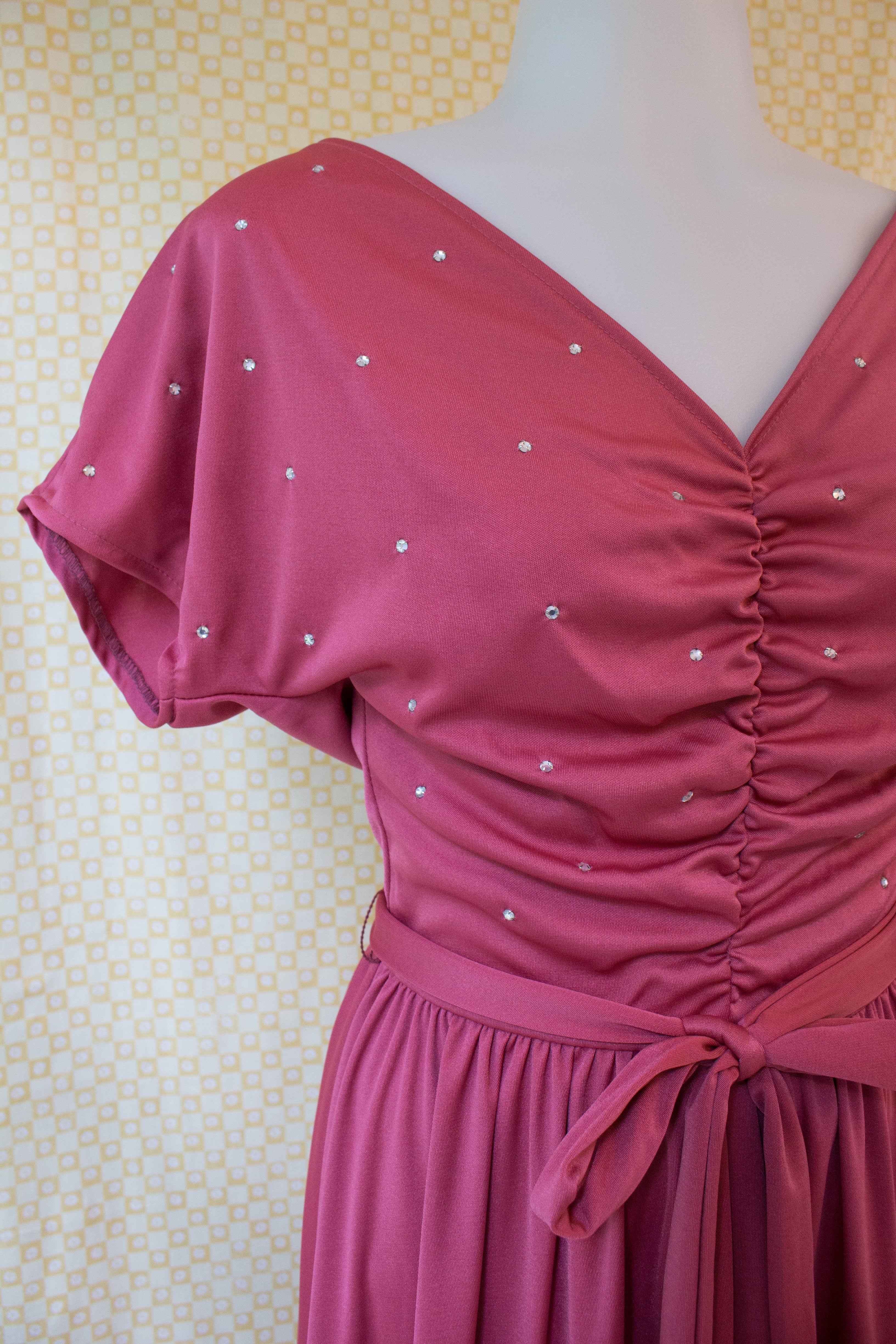 70s Deadstock Rose Pink Rhinestone Covered Dress By Young Edwardian by Arpeja - Image 5