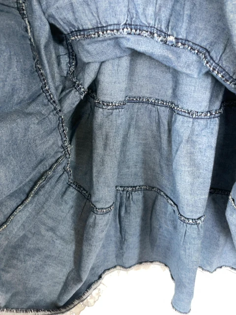70s Denim Tiered Skirt Woth White Ruffle Trims By Glenora - Image 4