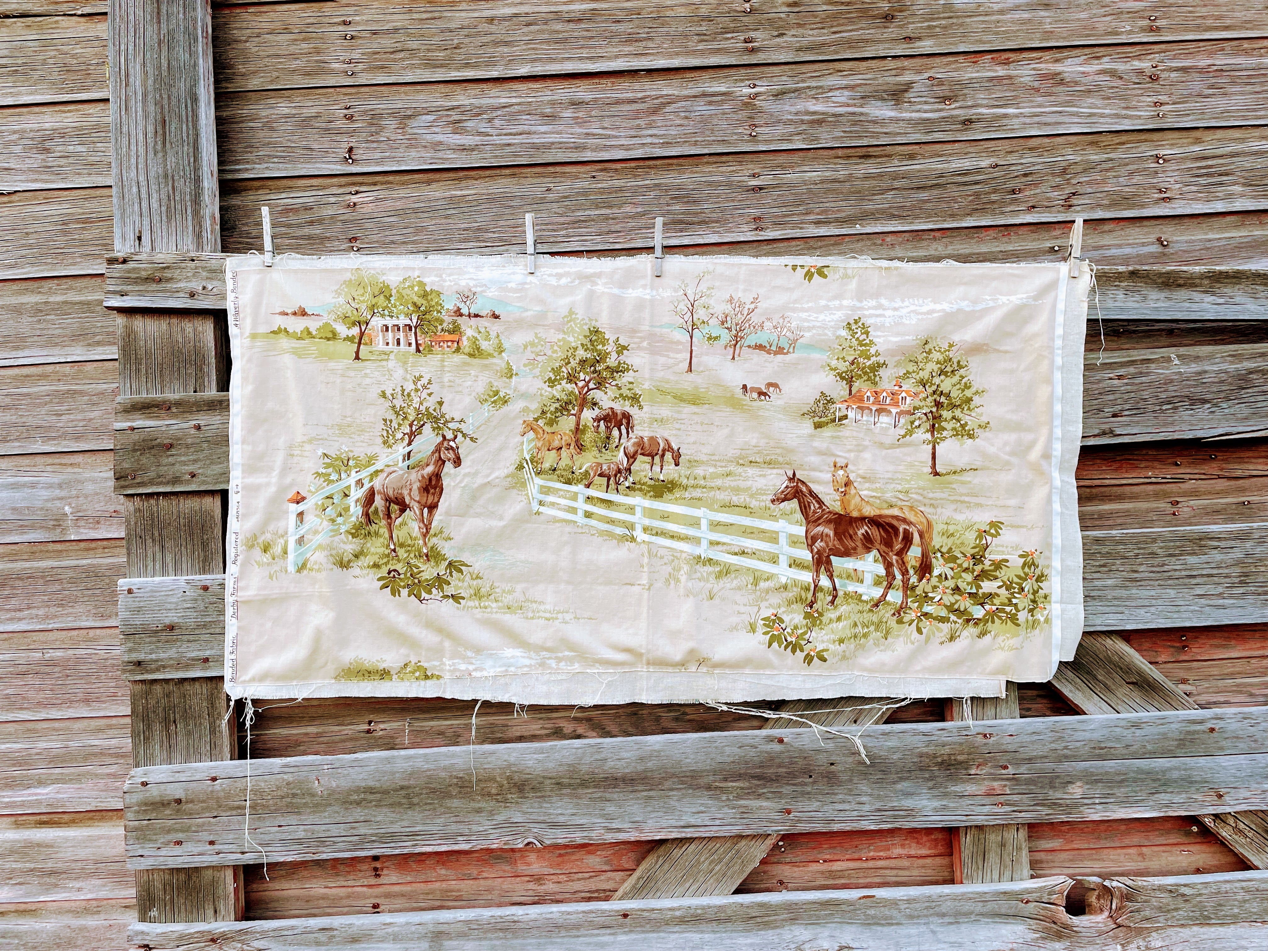 70s "derby Farms" Fabric Piece Horses Rustic By Waverly - Image 11