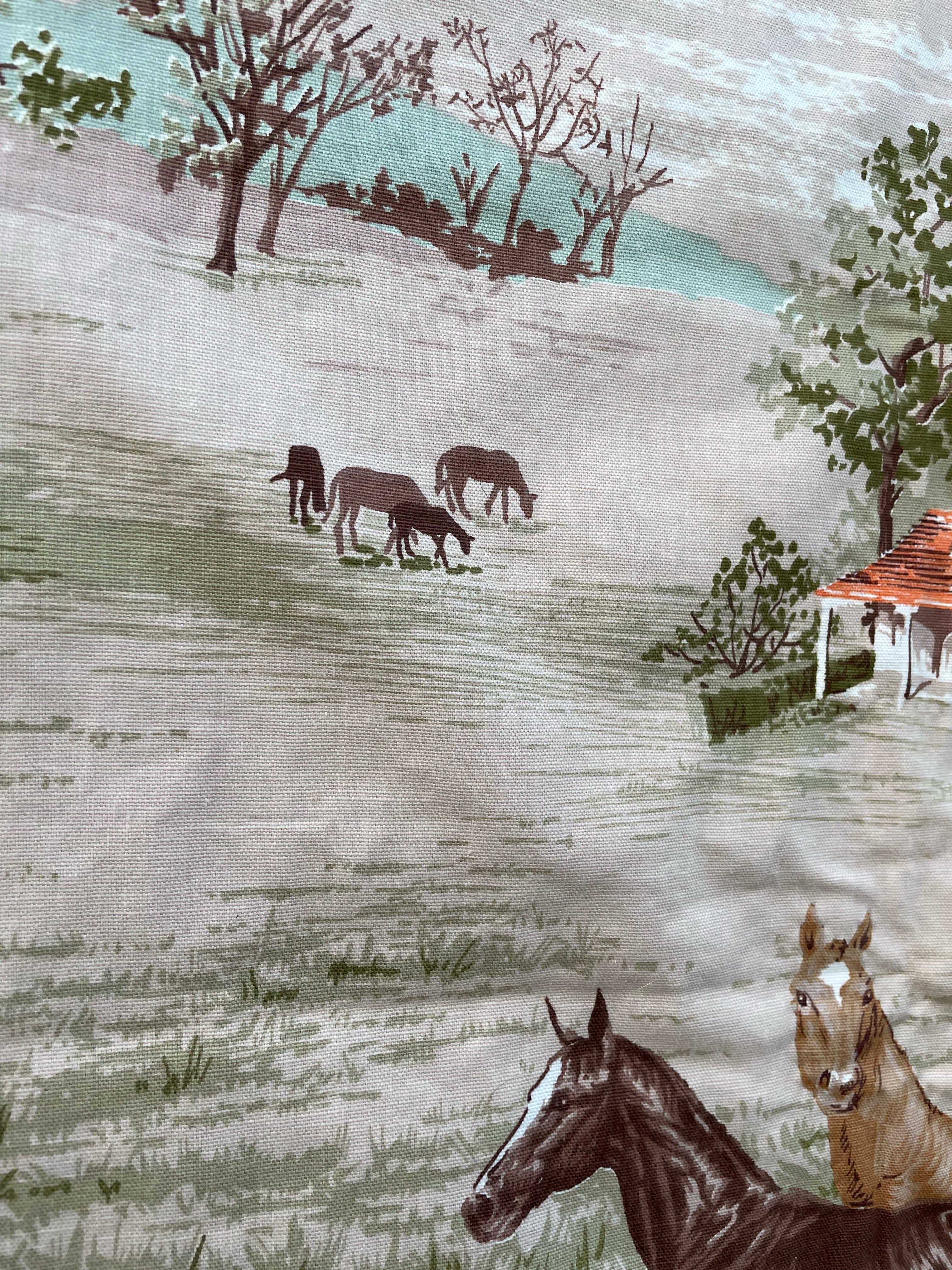 70s "derby Farms" Fabric Piece Horses Rustic By Waverly - Image 15