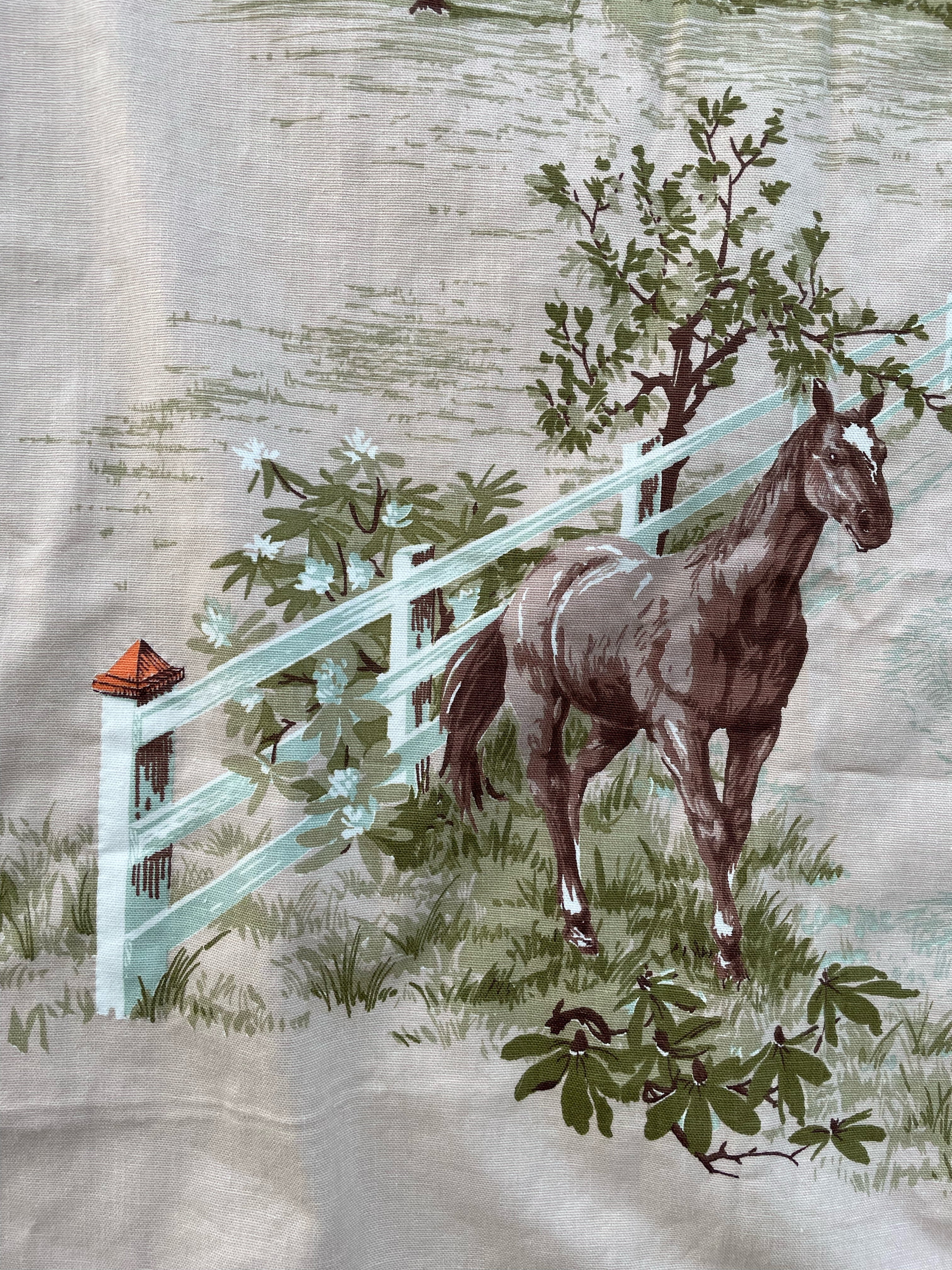 70s "derby Farms" Fabric Piece Horses Rustic By Waverly - Image 17
