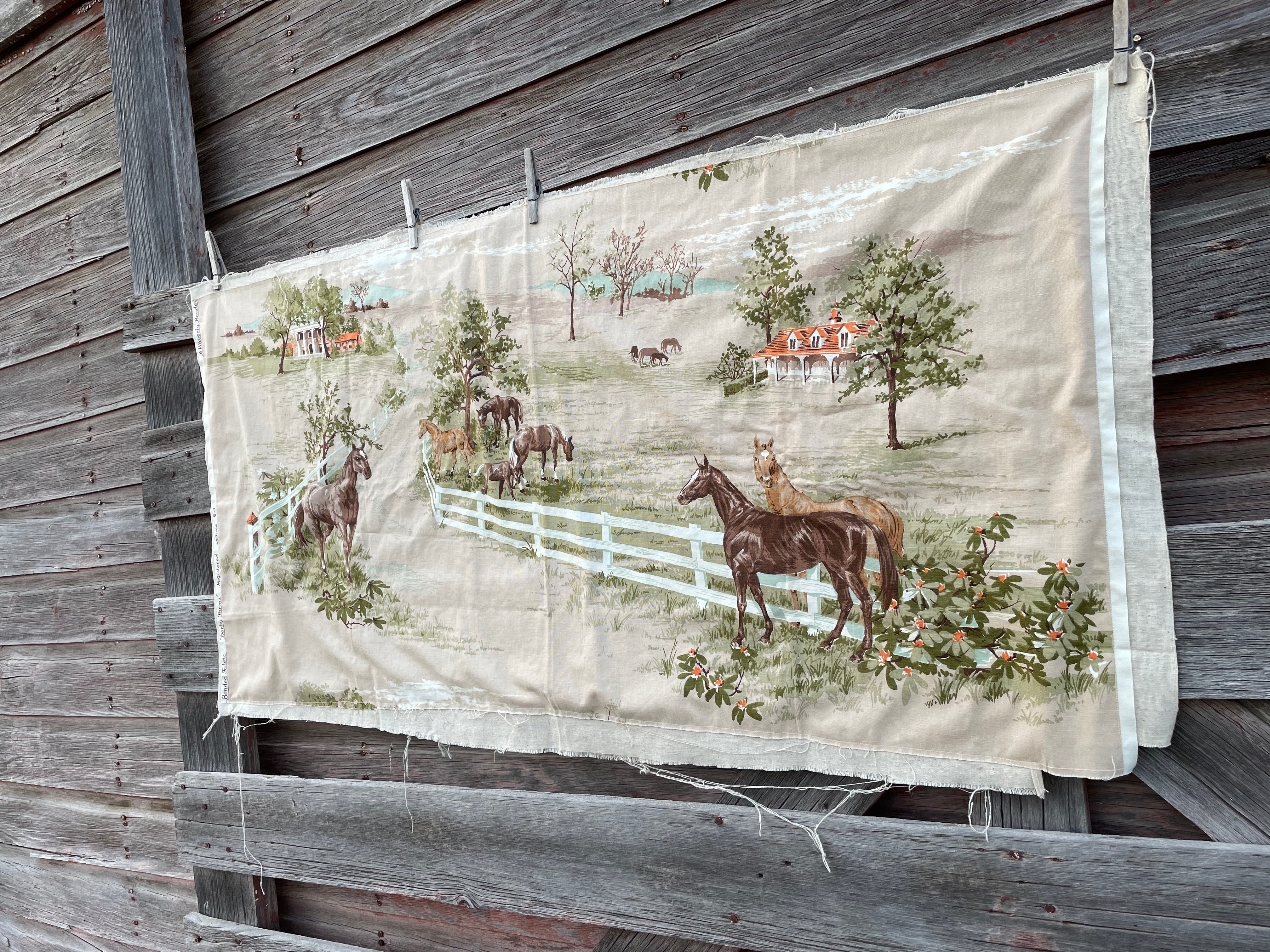 70s "derby Farms" Fabric Piece Horses Rustic By Waverly - Image 18