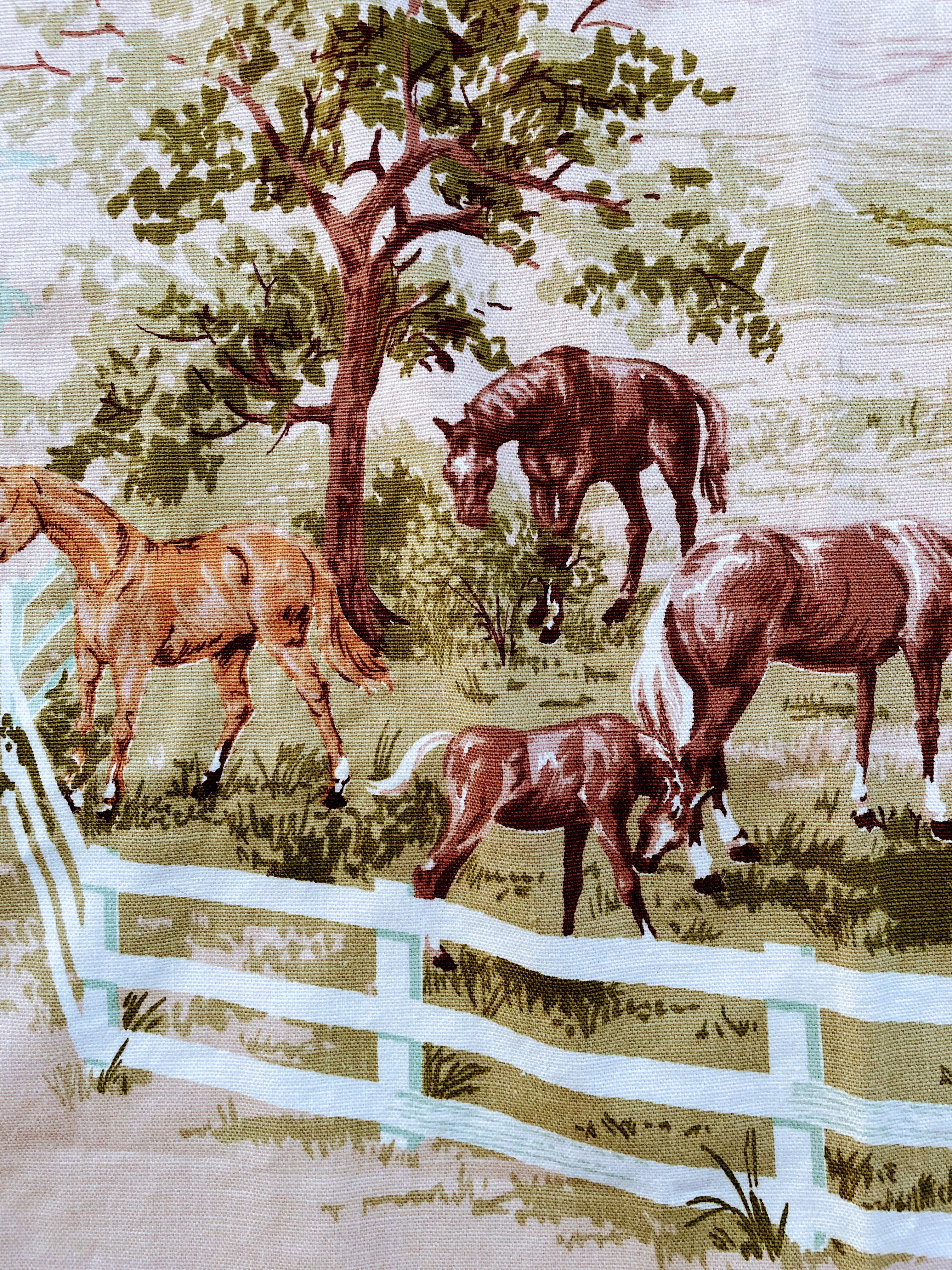 70s "derby Farms" Fabric Piece Horses Rustic By Waverly - Image 3