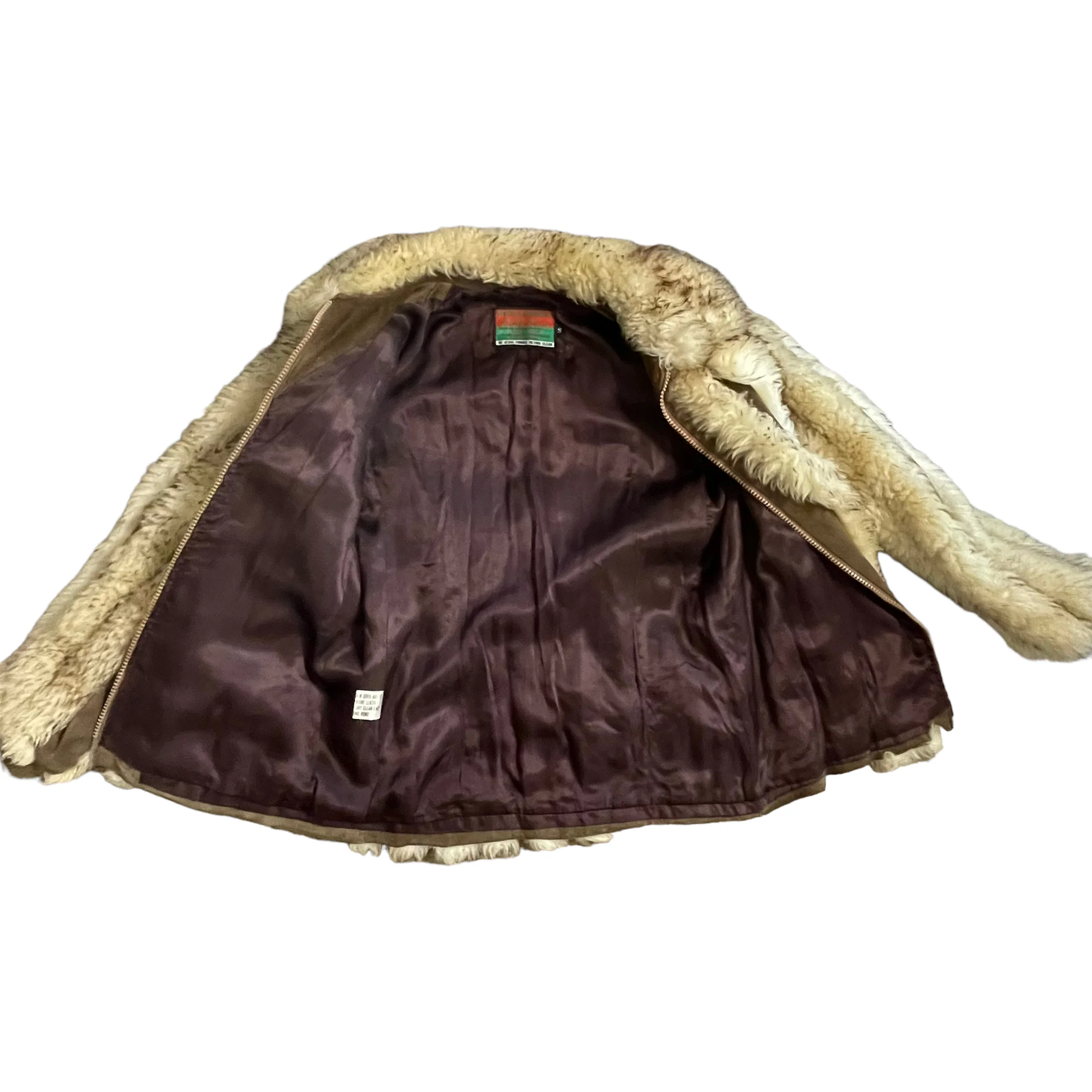 70s Designer Lambskin Fur Leather Coat Size Small By Dino Ricco - Image 12
