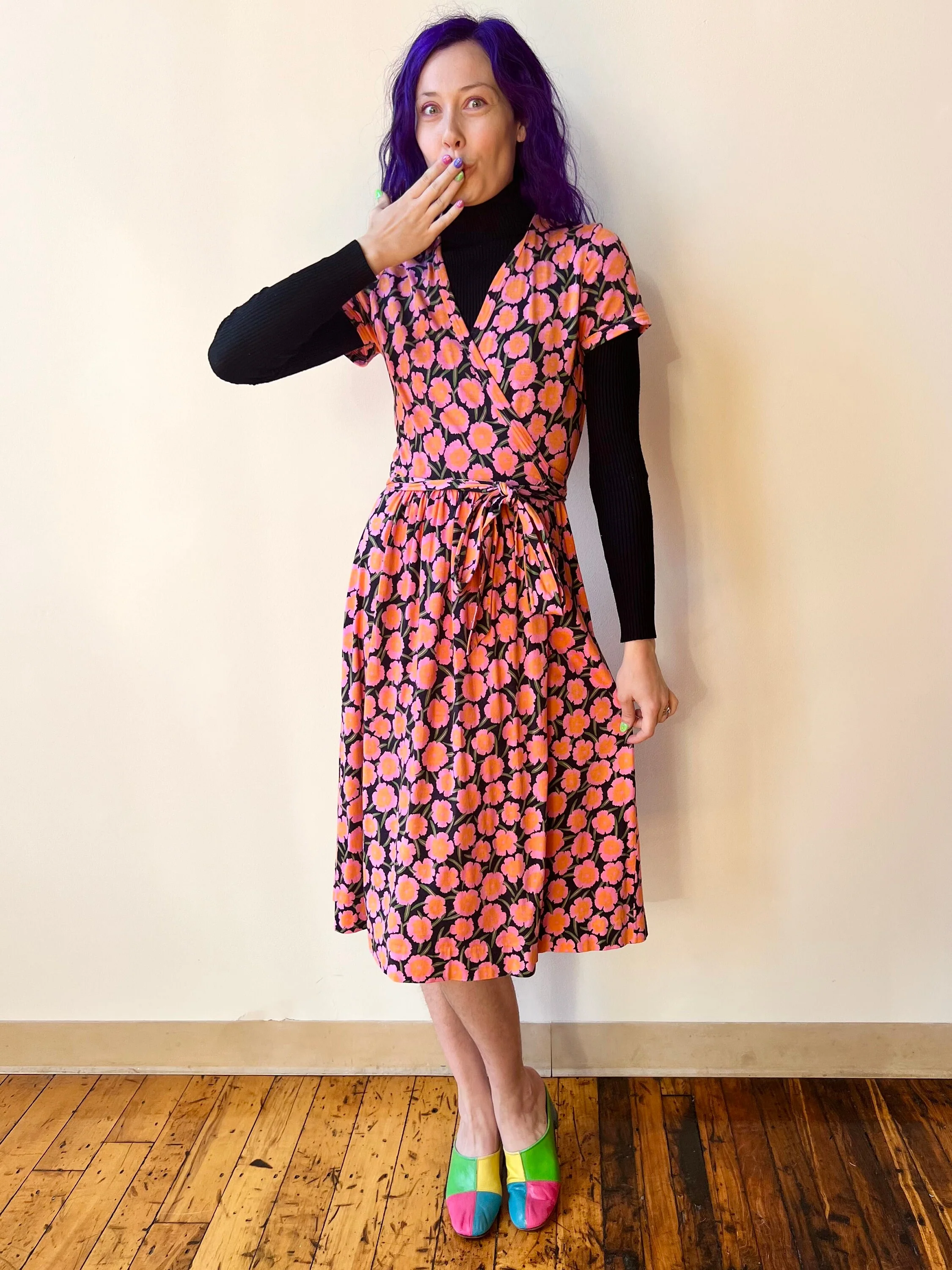 70s Diane Von Furstenberg Italian Cotton Rayon Wrap Dress Floral Print Dyed by  Diane Von Furstenberg - Image 3