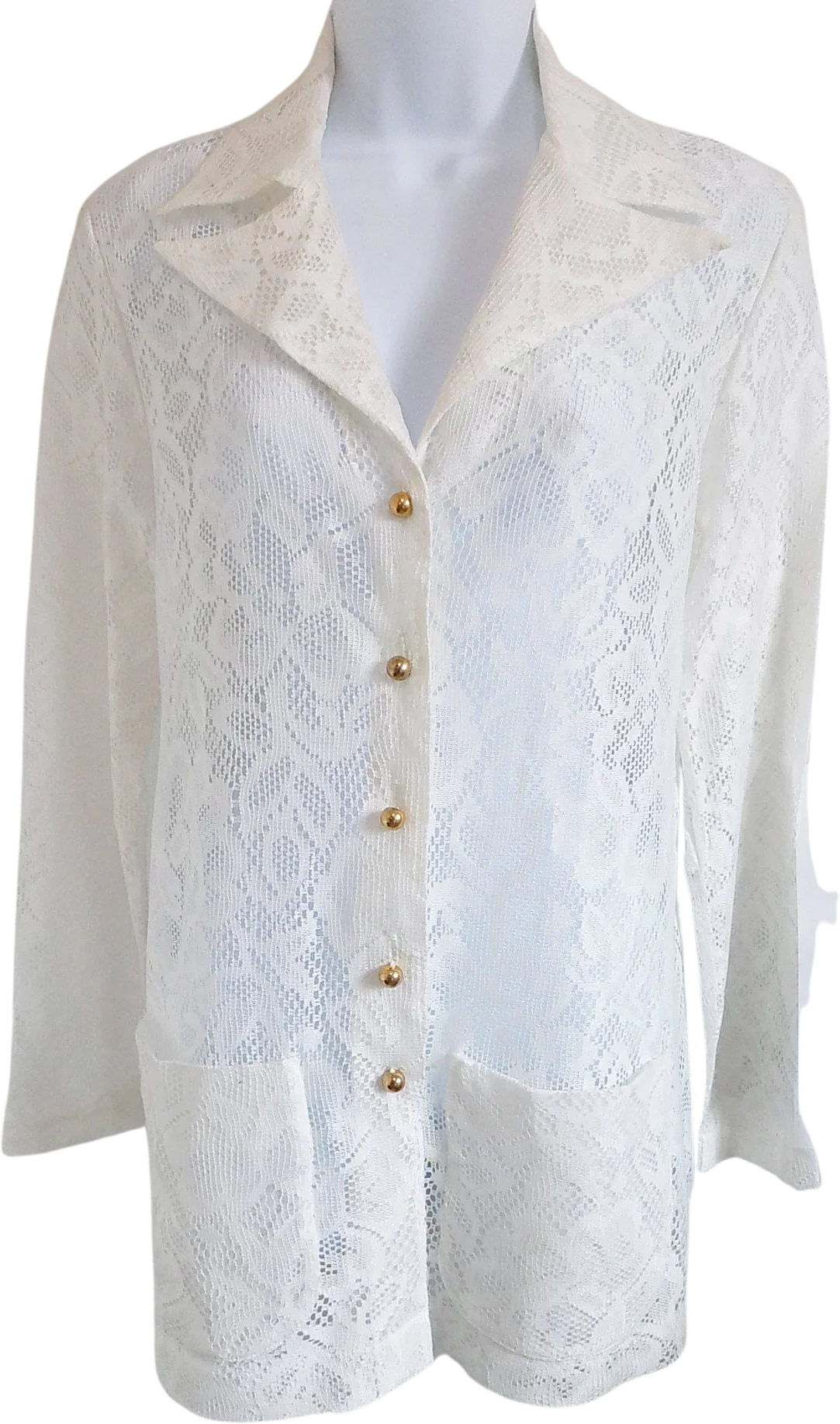 70s Dotti See Through Top Tunic Length Beach Cover Up Jacket Coat White Summer Sexy Vixen Pin Up Resort by Dotti