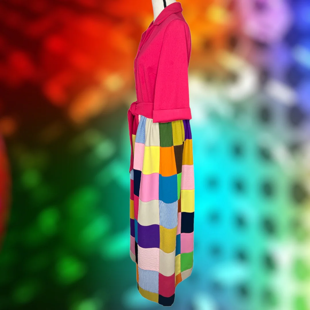 70s Double Knit Pink Multi Patchwork Maxi Dress - Image 5