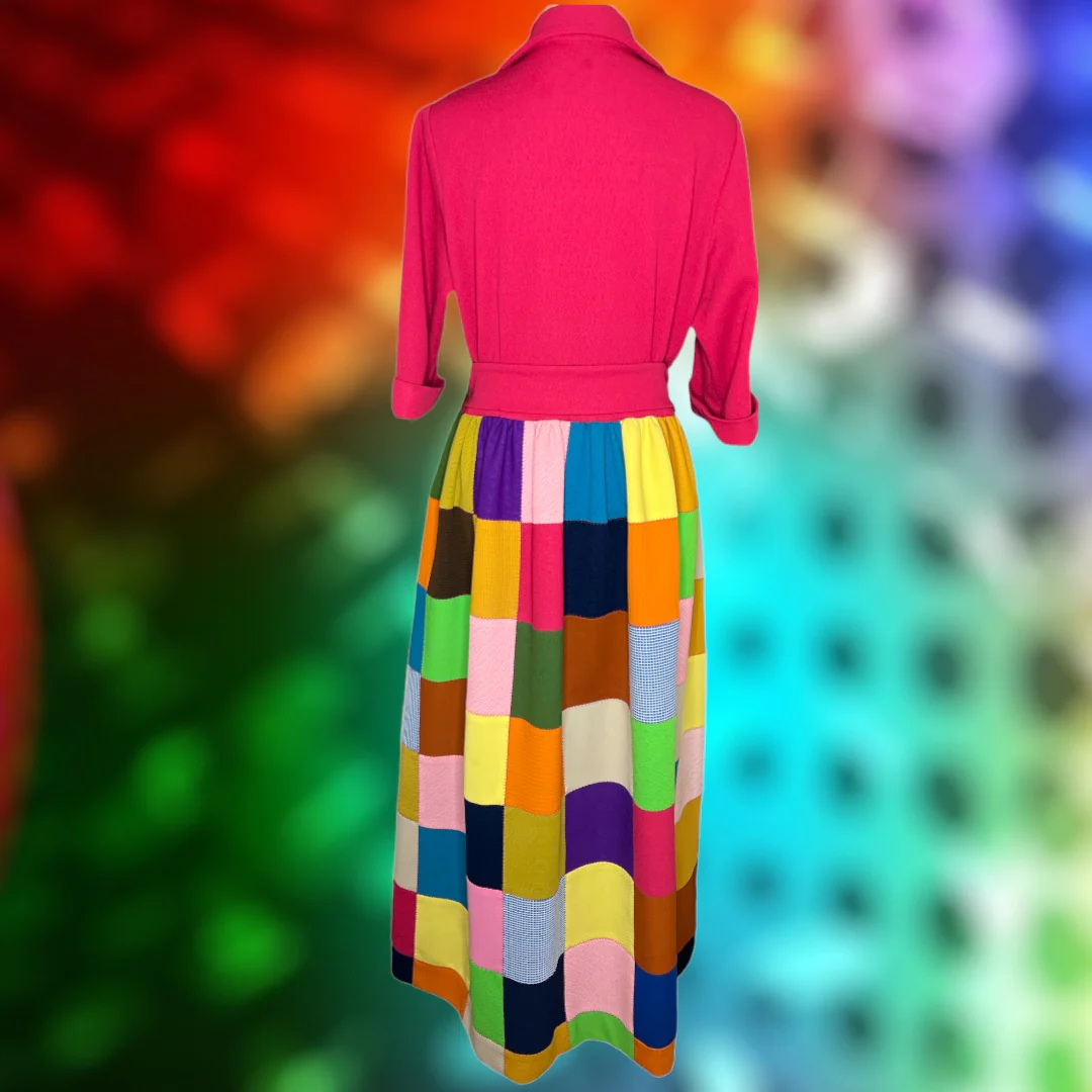 70s Double Knit Pink Multi Patchwork Maxi Dress - Image 6