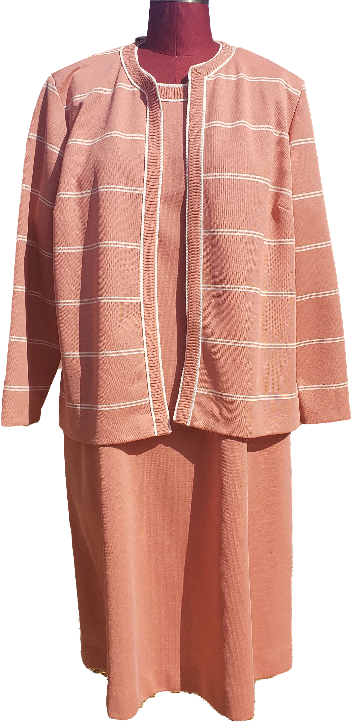 70s Dress And Jacket Set Orange Knit White Stripes Xl By Lorac Originals