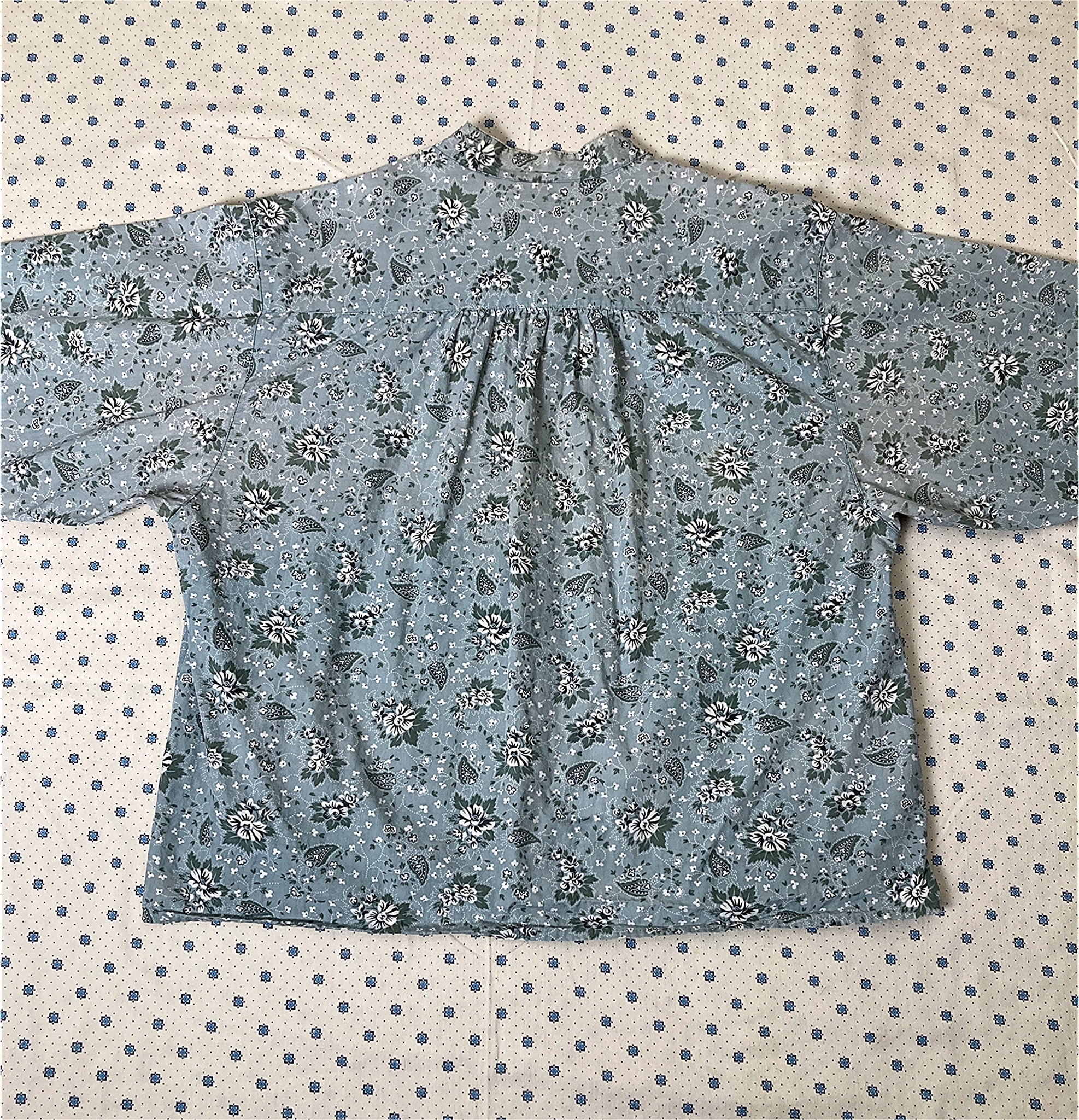 70s Dusty Blue Floral Prairie Blouse - Image 11