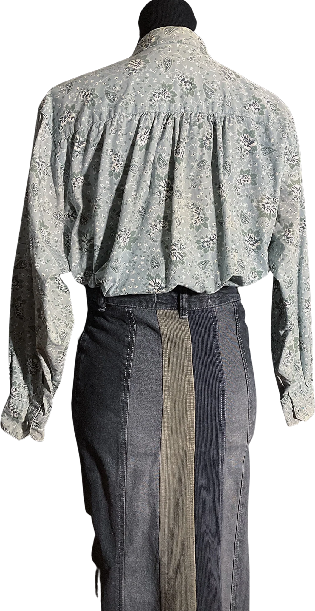 70s Dusty Blue Floral Prairie Blouse - Image 2