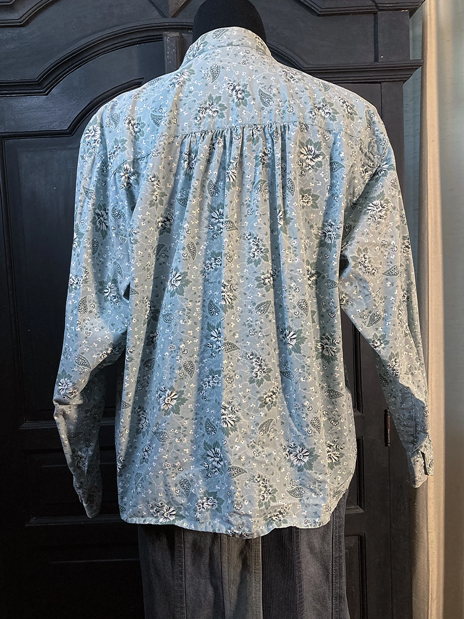 70s Dusty Blue Floral Prairie Blouse - Image 9