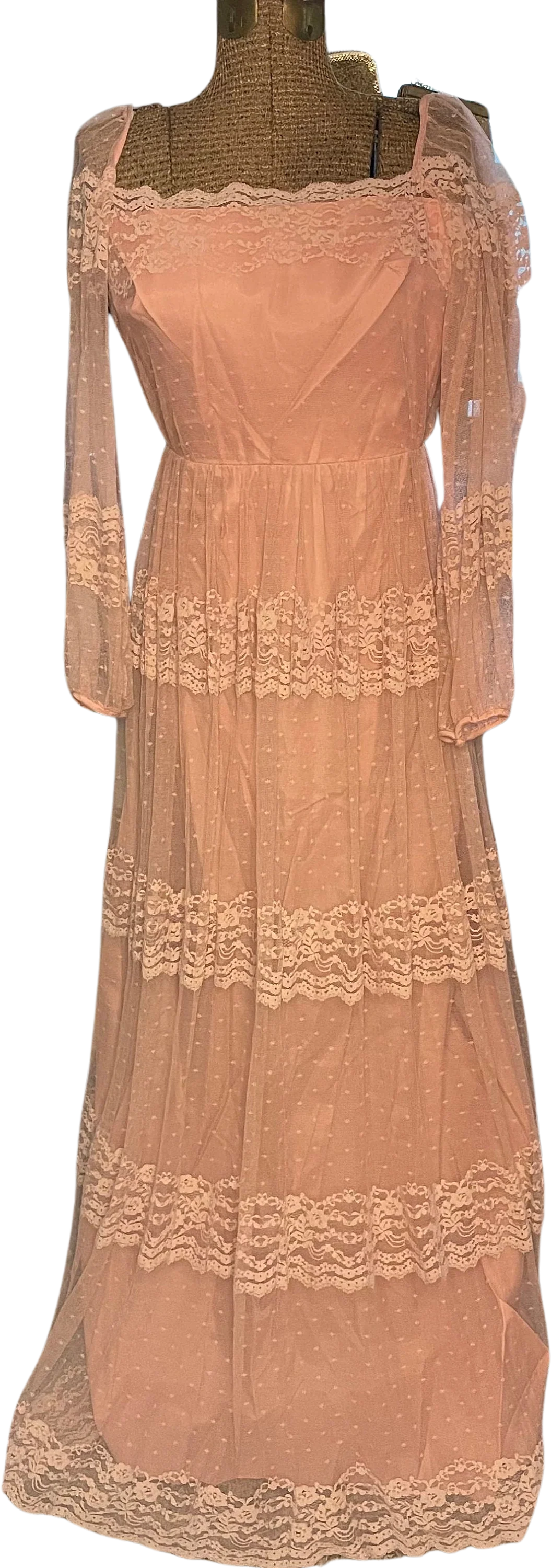70s Dusty Pink Esque Lace Maxi Dress