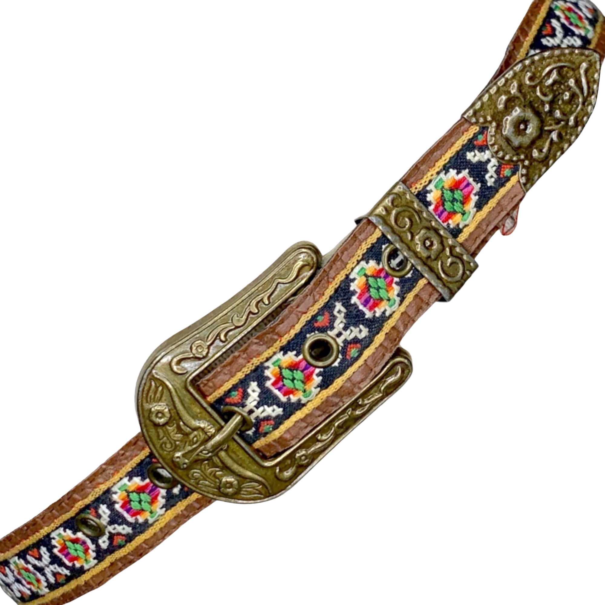 70s Embroidered Needlepoint Brass Buckle Belt