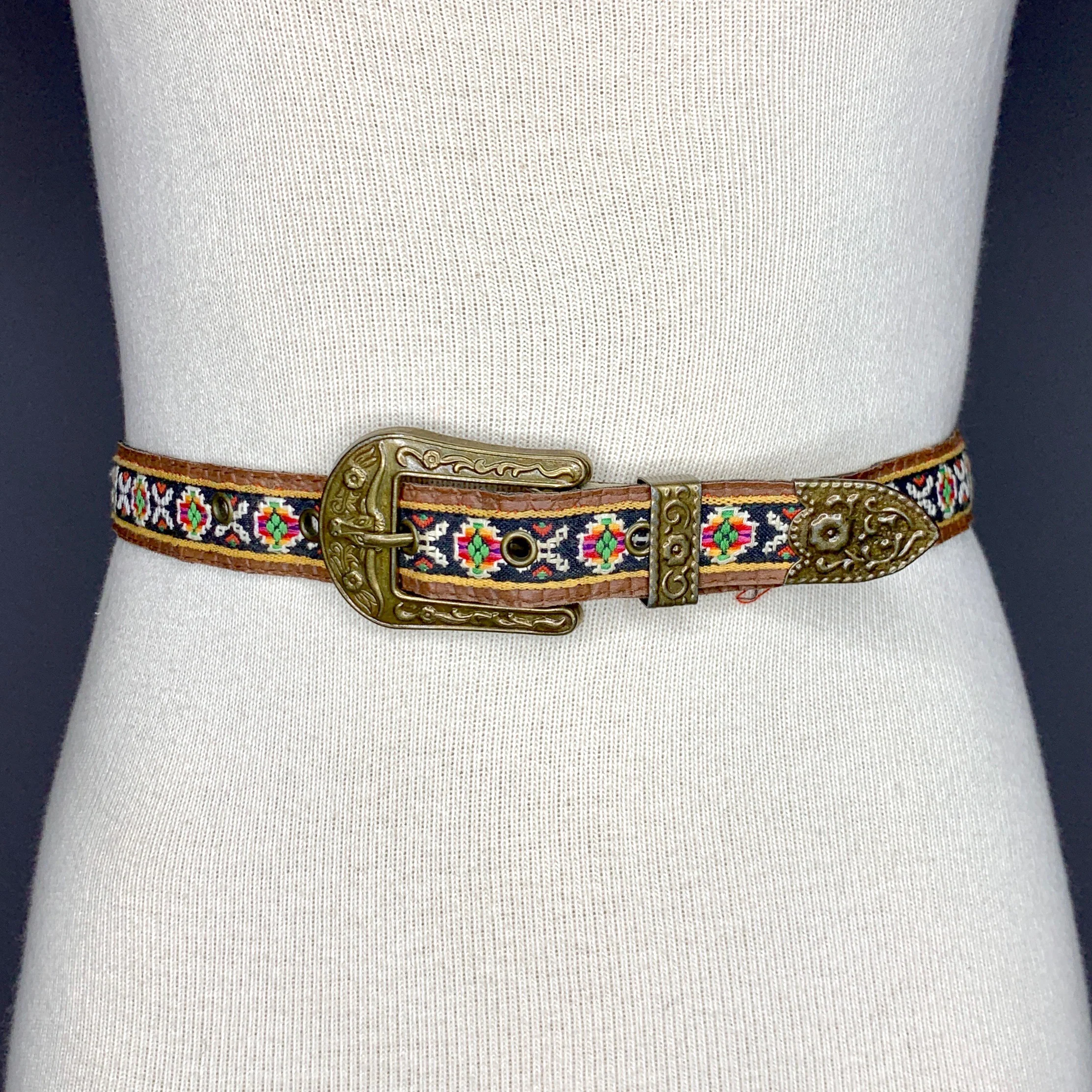 70s Embroidered Needlepoint Brass Buckle Belt - Image 3