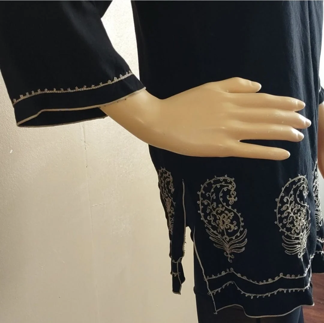 90's Embroidered Paisley Rayon Tunic Top by Fresco By Nomad Traders - Image 3